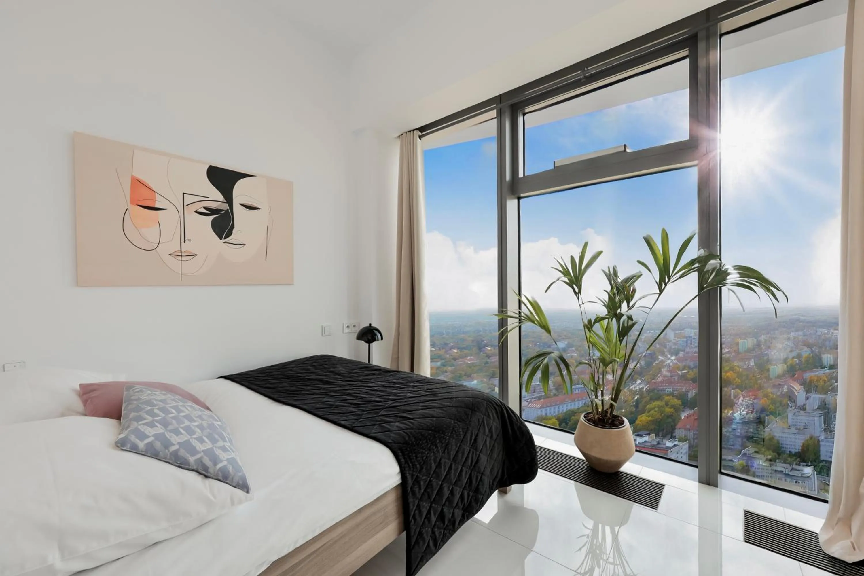 Bedroom, Bed in In The Sky - Apartamenty w Sky Tower