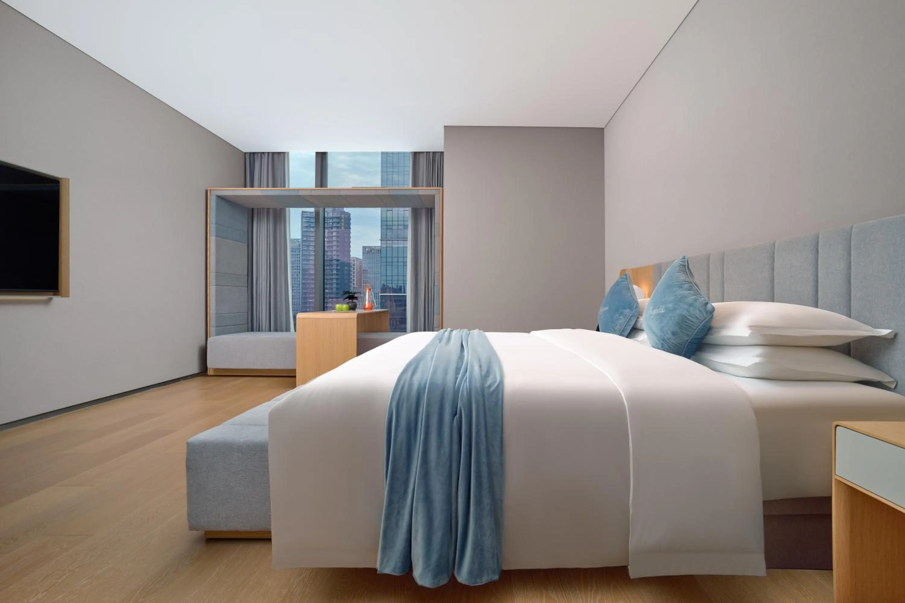 Bed in Pagoda Hotel Hangzhou Binjiang