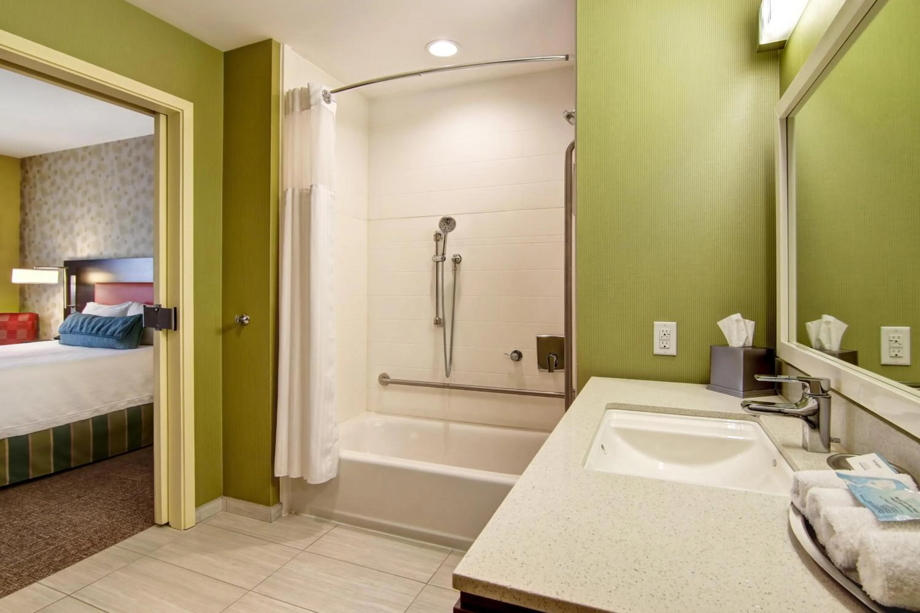 Bathroom, Bed in Home2 Suites by Hilton West Edmonton