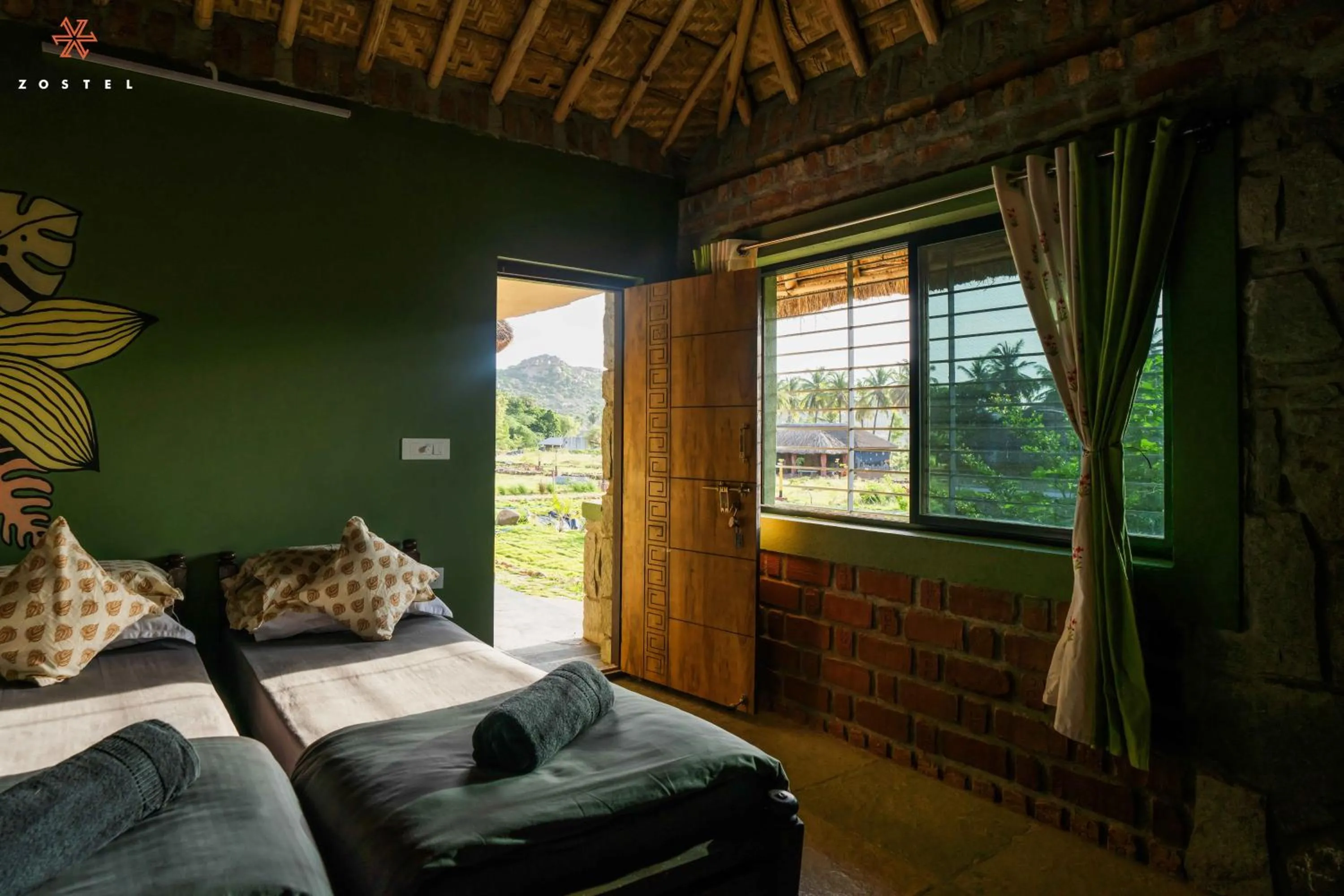 Bed in Zostel Hampi, Gangavathi