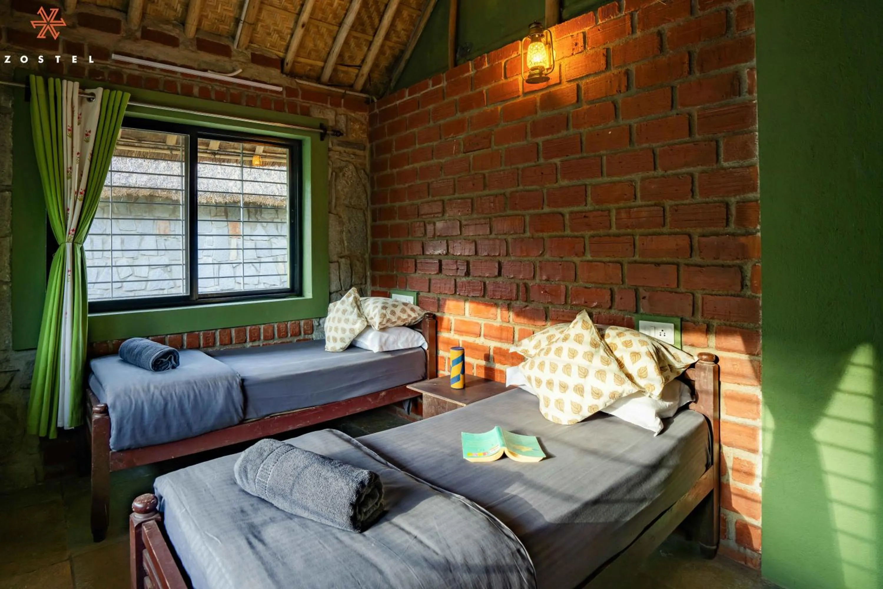 Bed in Zostel Hampi, Gangavathi