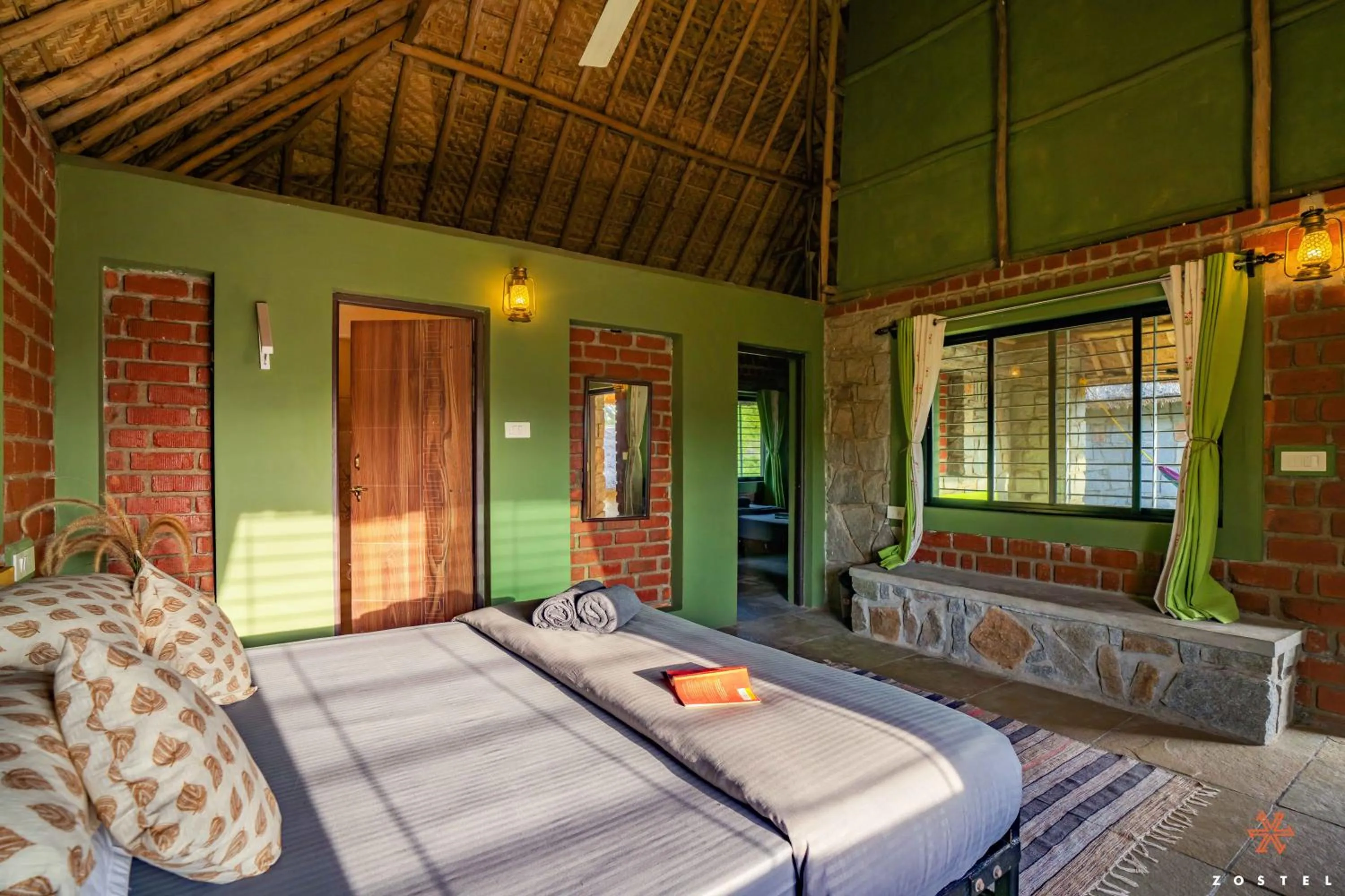 Bed in Zostel Hampi, Gangavathi