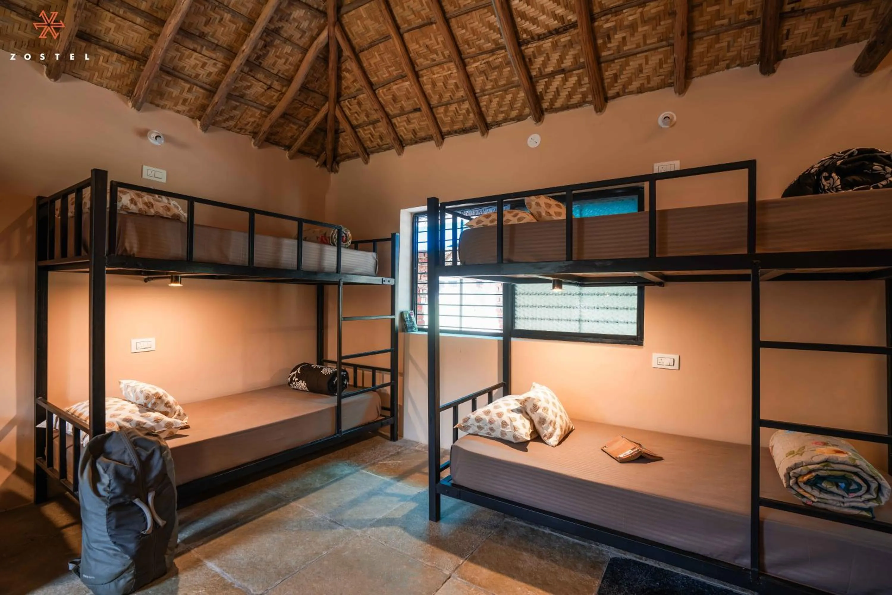 Bed in Zostel Hampi, Gangavathi