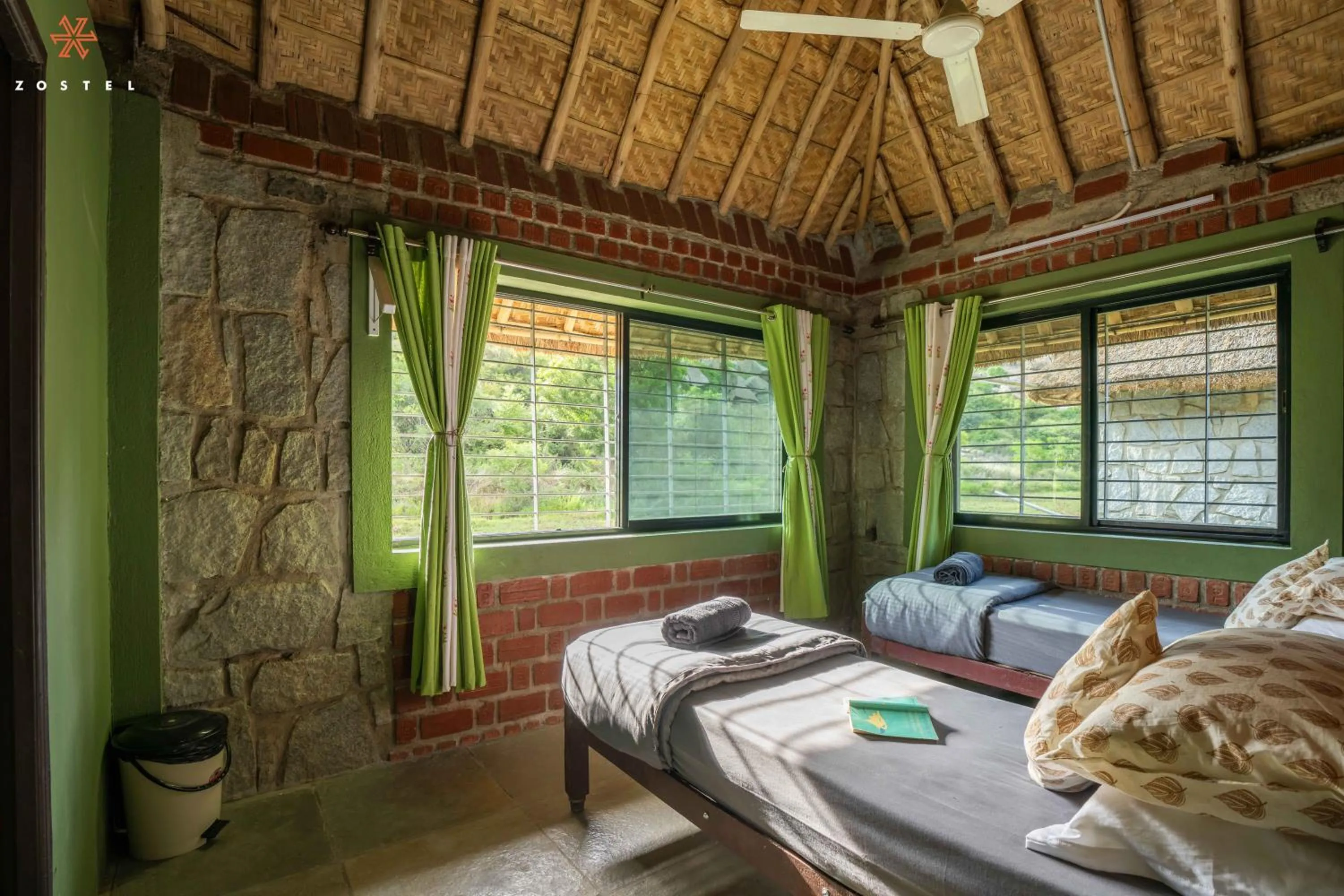 Bed in Zostel Hampi, Gangavathi