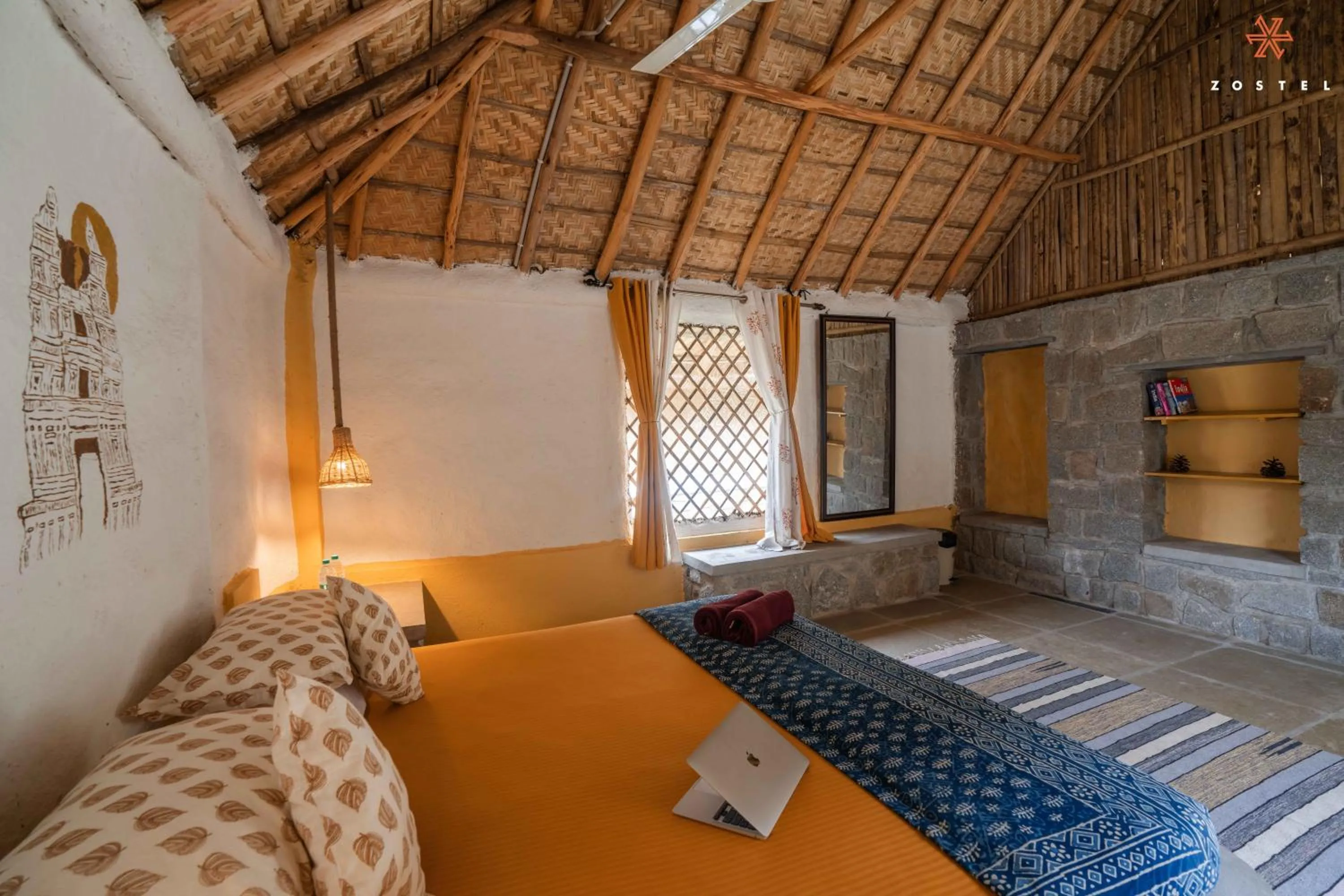 Bed in Zostel Hampi, Gangavathi