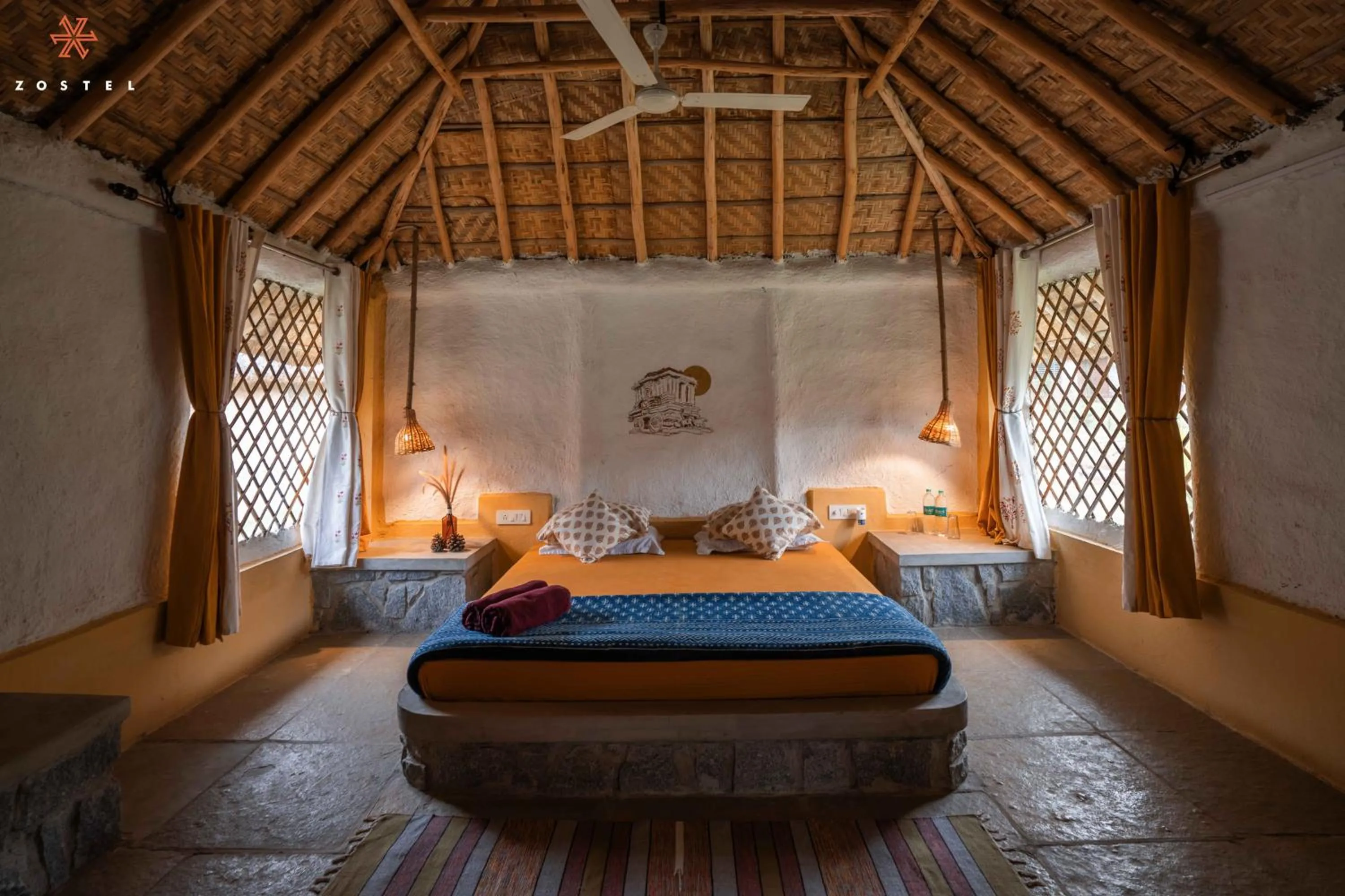 Bed in Zostel Hampi, Gangavathi