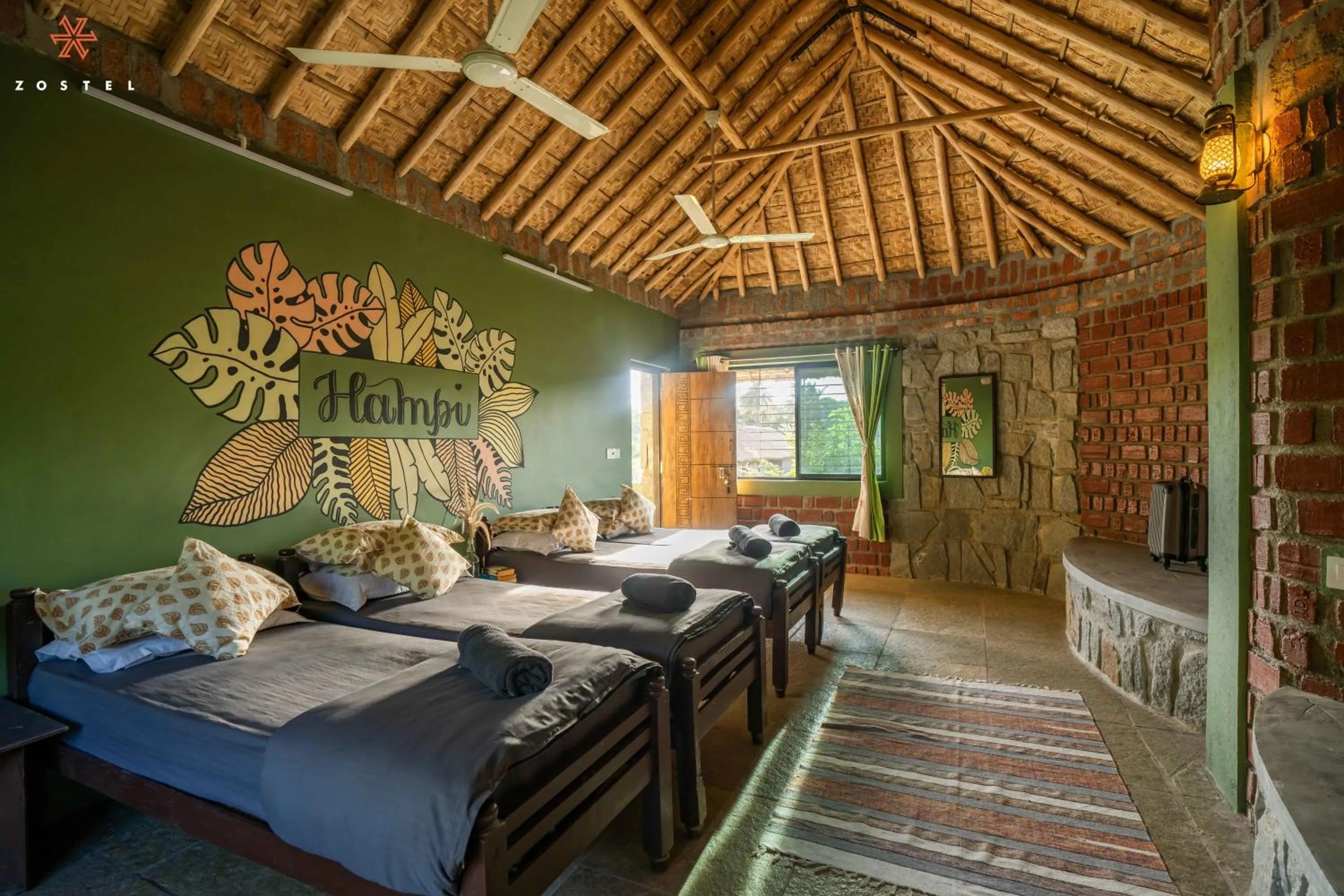 Bed in Zostel Hampi, Gangavathi