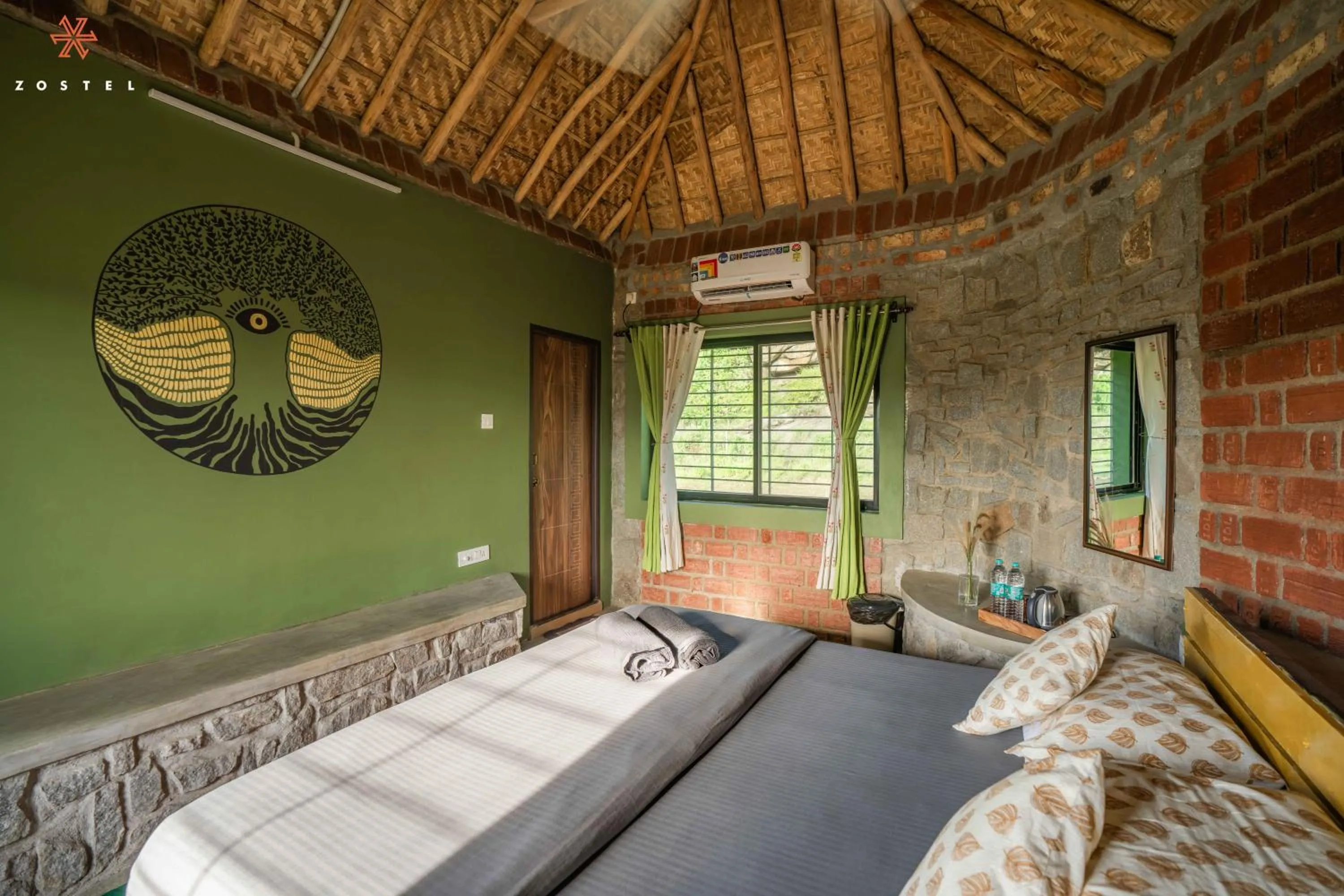 Bed in Zostel Hampi, Gangavathi