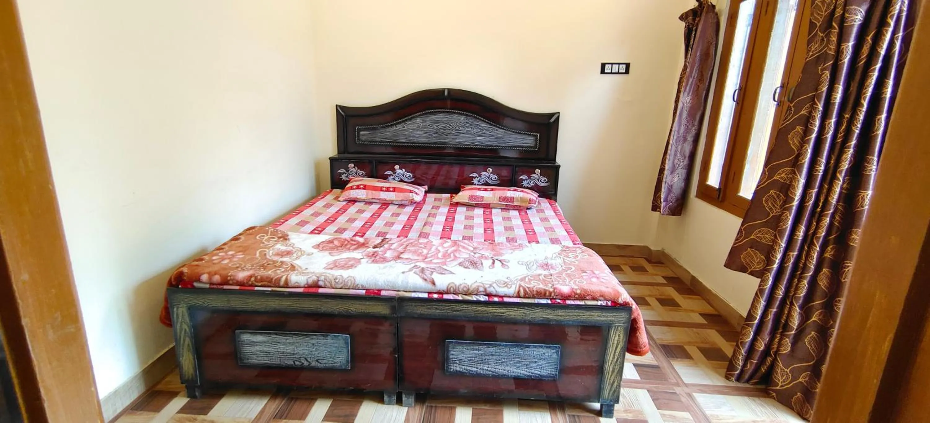 Bedroom, Bed in hotel chakrata green and camping