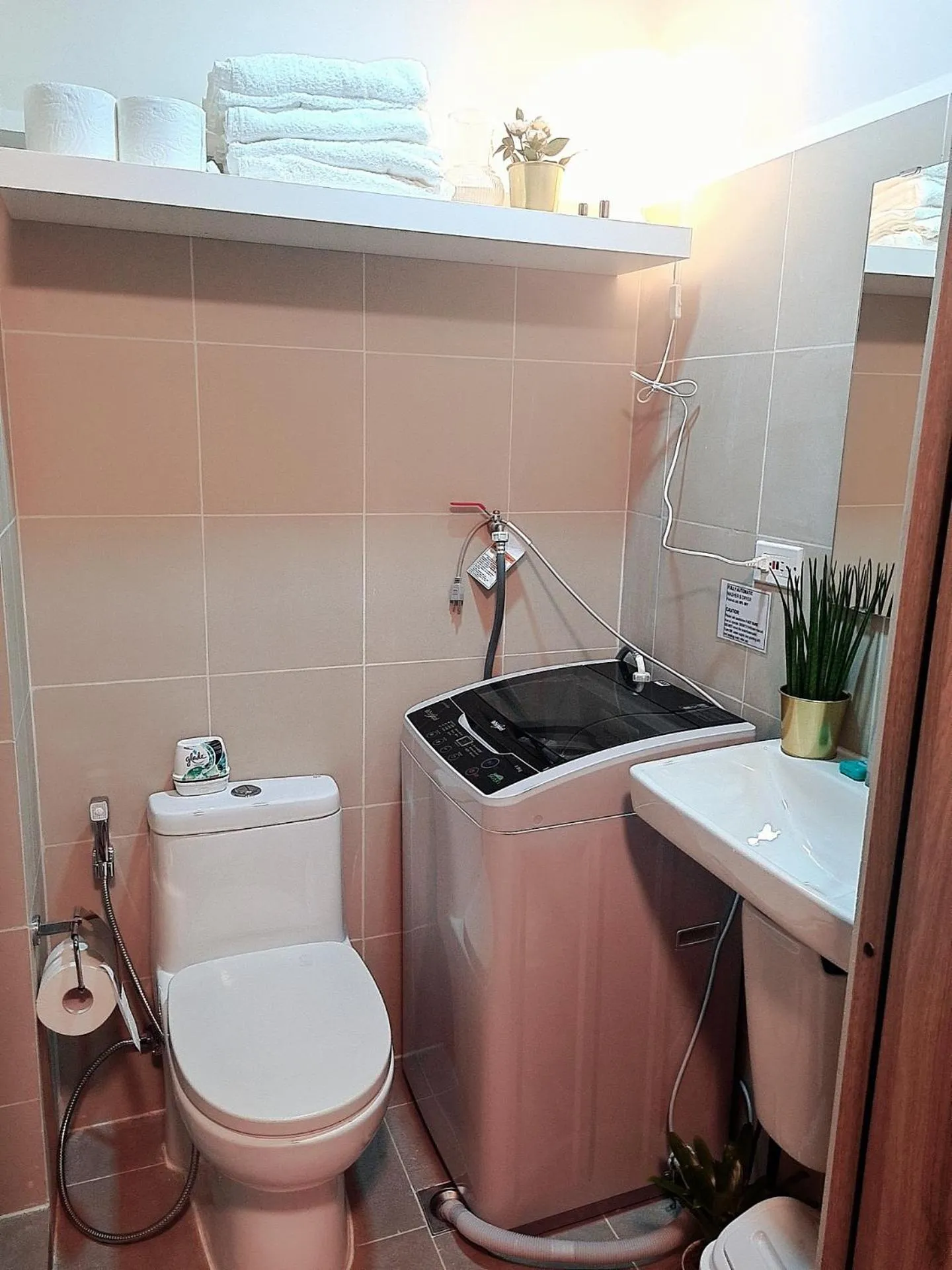 Toilet in Cozy Penthouse 2BR Suite w Balcony - Amazing Manila Bay View and City Skyline near MOA