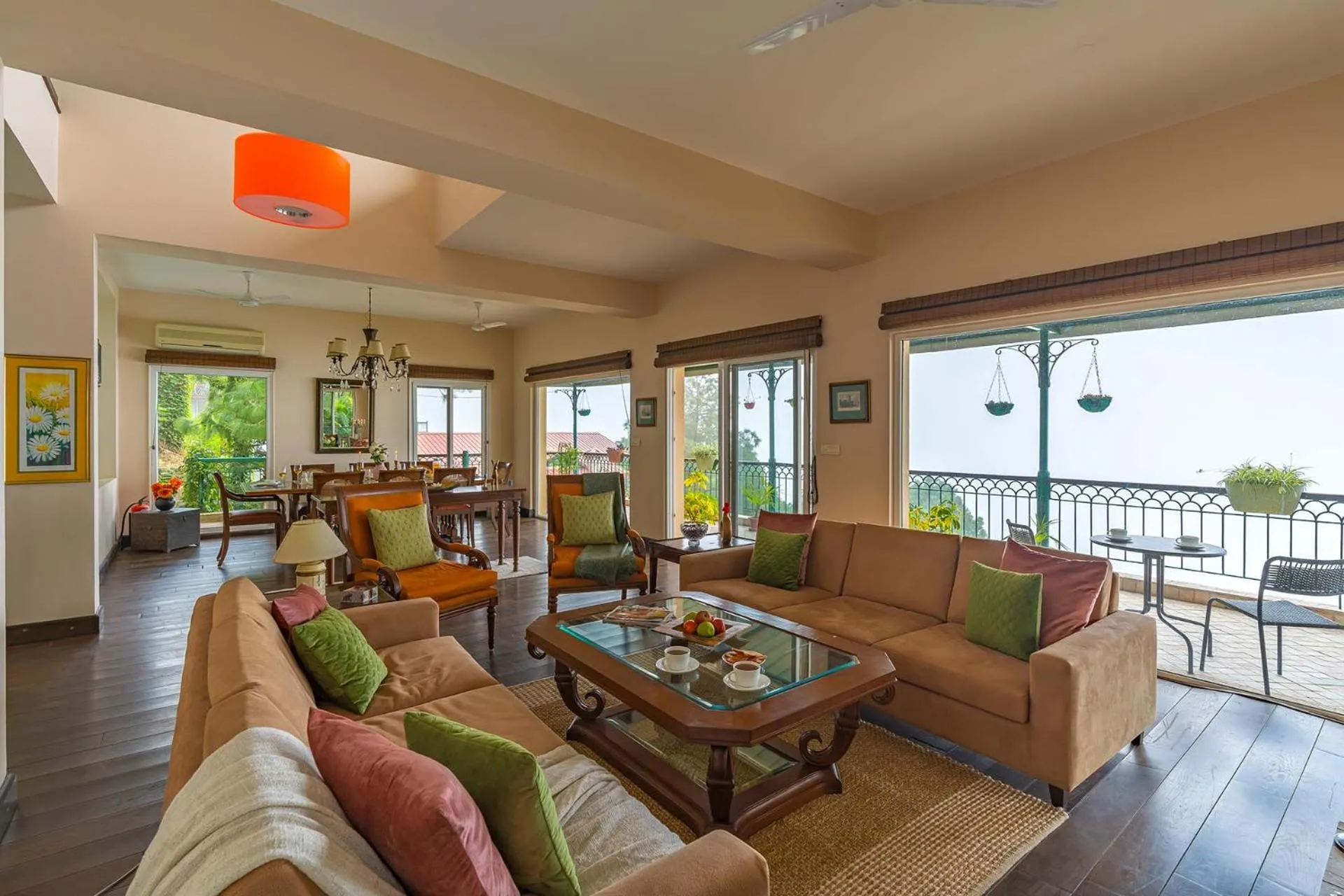 Living room in StayVista at Ludlow House Luxury Villa with Lawn & Fireplace at Mall Road