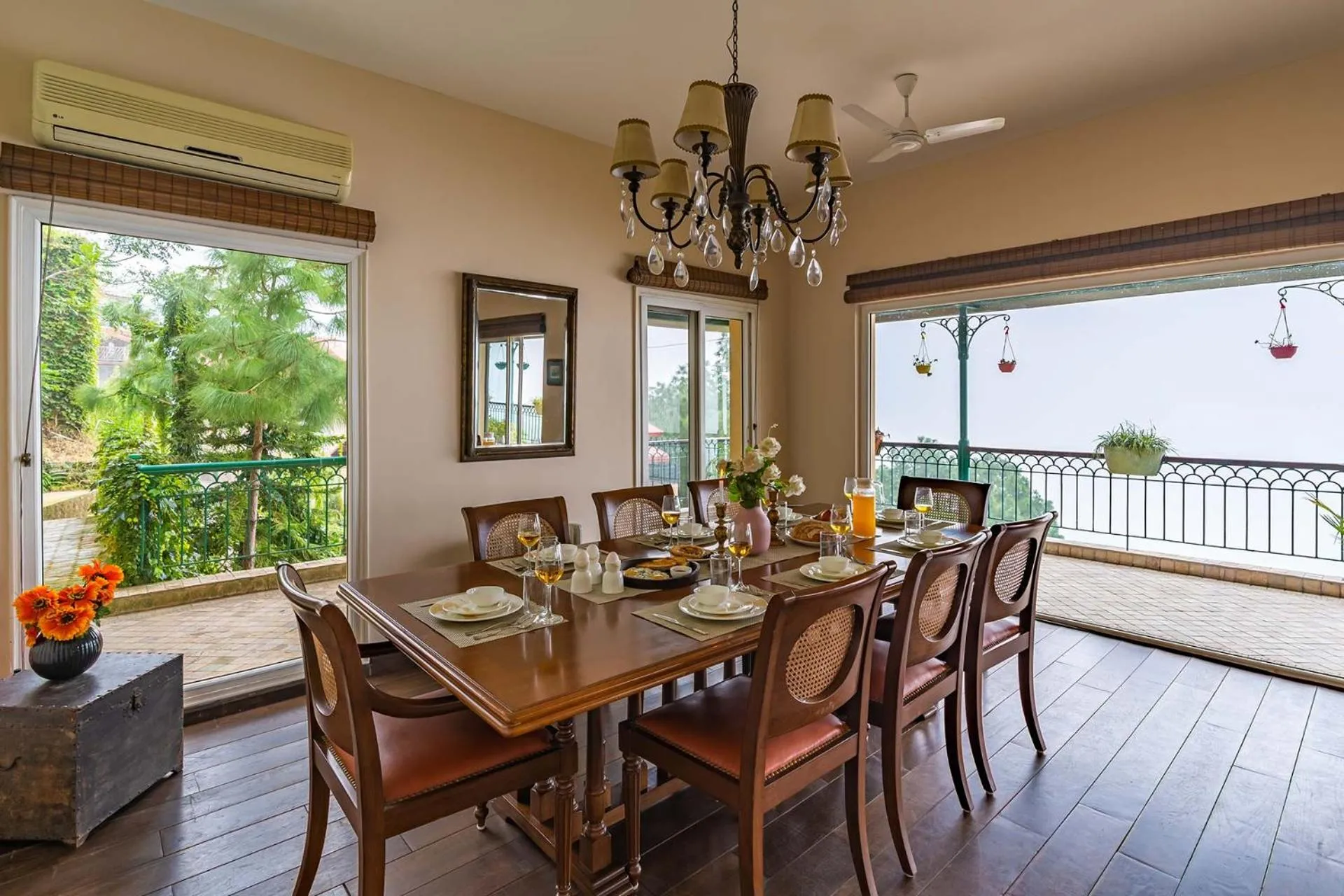 Dining area in StayVista at Ludlow House Luxury Villa with Lawn & Fireplace at Mall Road