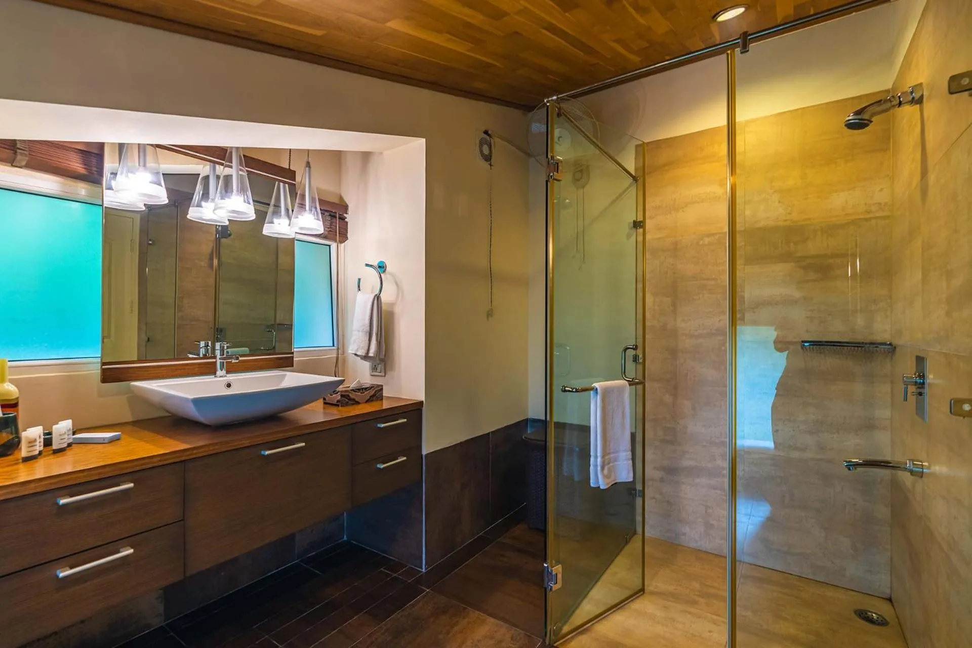 Shower in StayVista at Ludlow House Luxury Villa with Lawn & Fireplace at Mall Road
