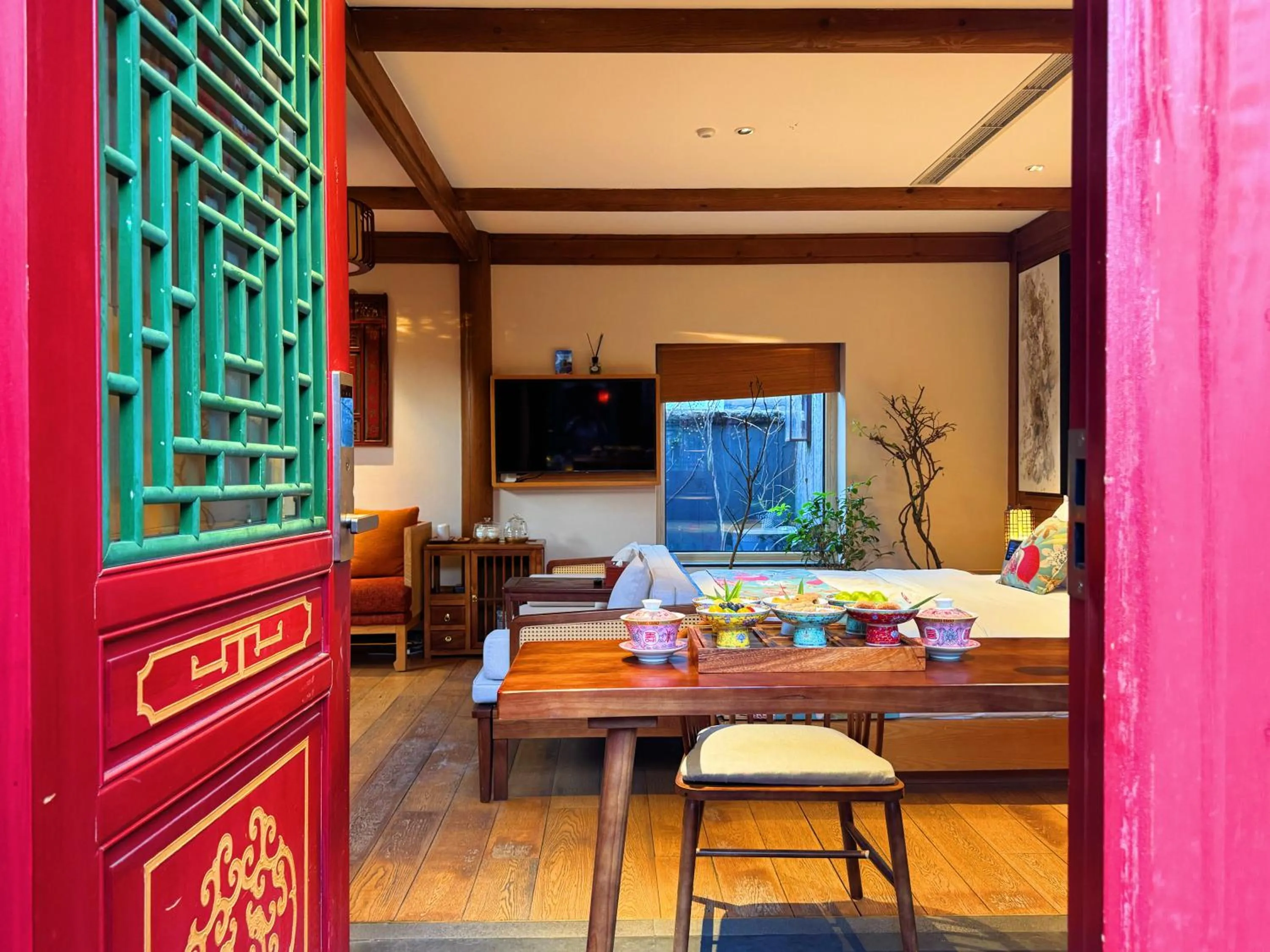 Dining area in The JOY courtyard Beijing near Tiananmen Forbidden City