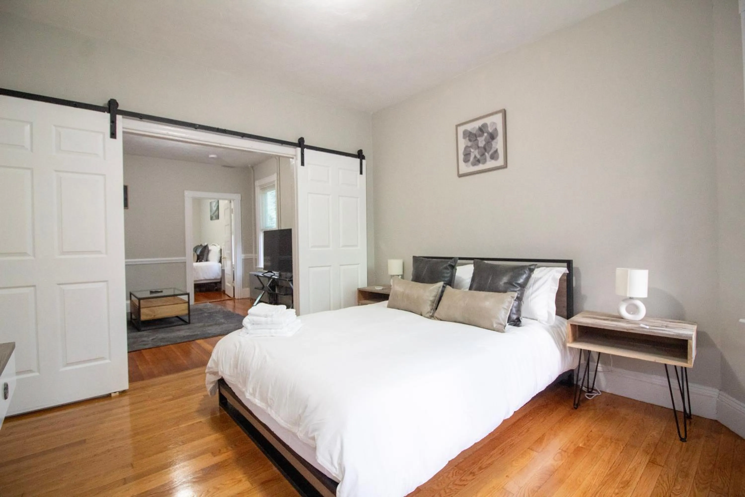 Bedroom, Bed in 2 bedroom condo close to Boston and Cambridge with free parkings