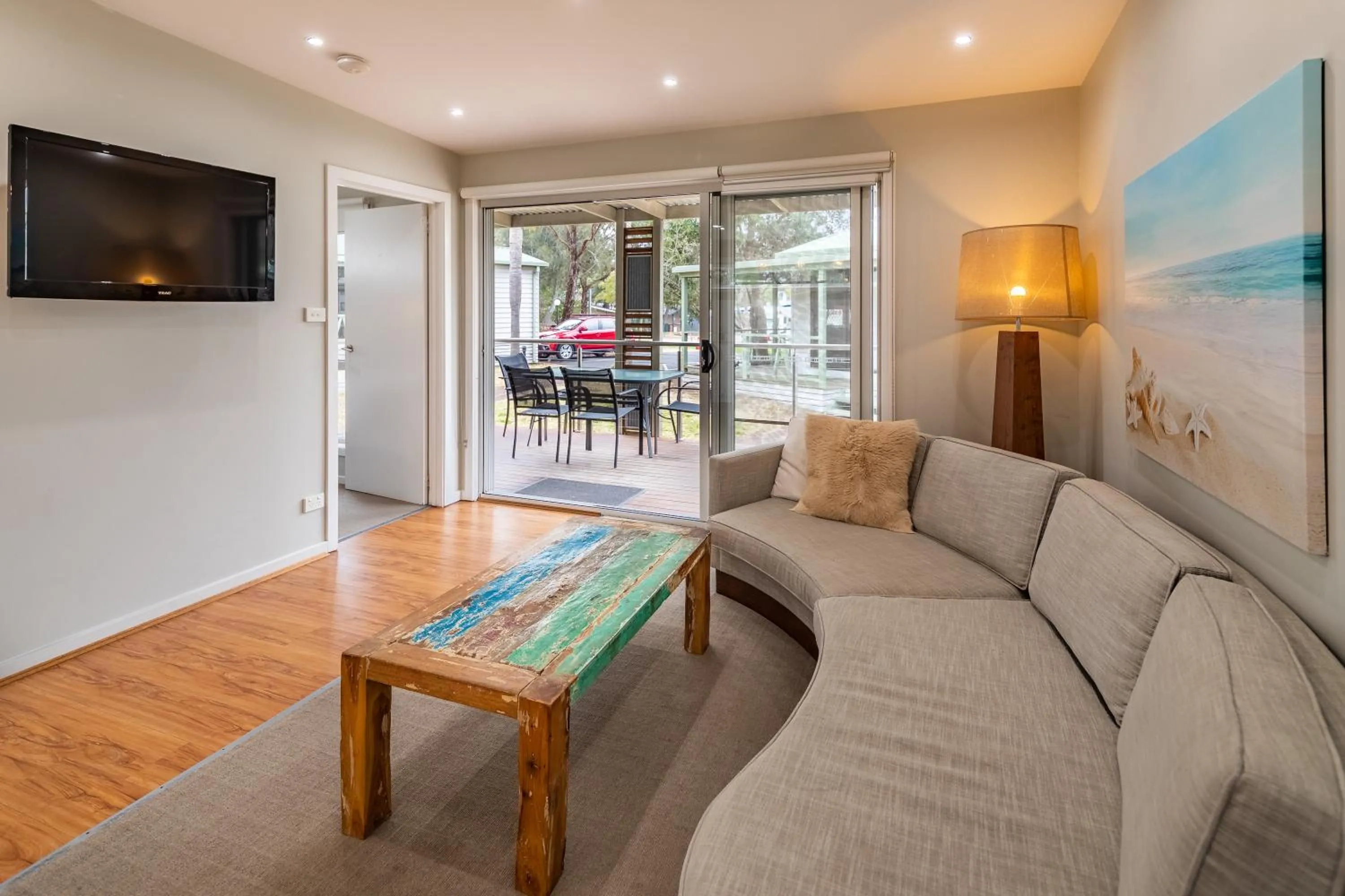 Living room in NRMA Broulee Holiday park