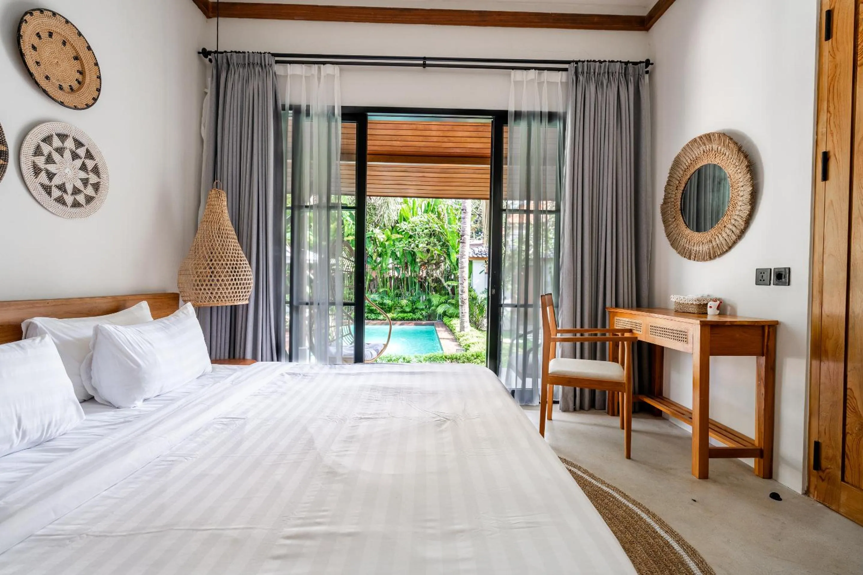Bed in Hijau Villa by EVDEkimi - Charming 2BR escape with Pool, Outdoor Lounge, Lush Garden - New Year's Offer