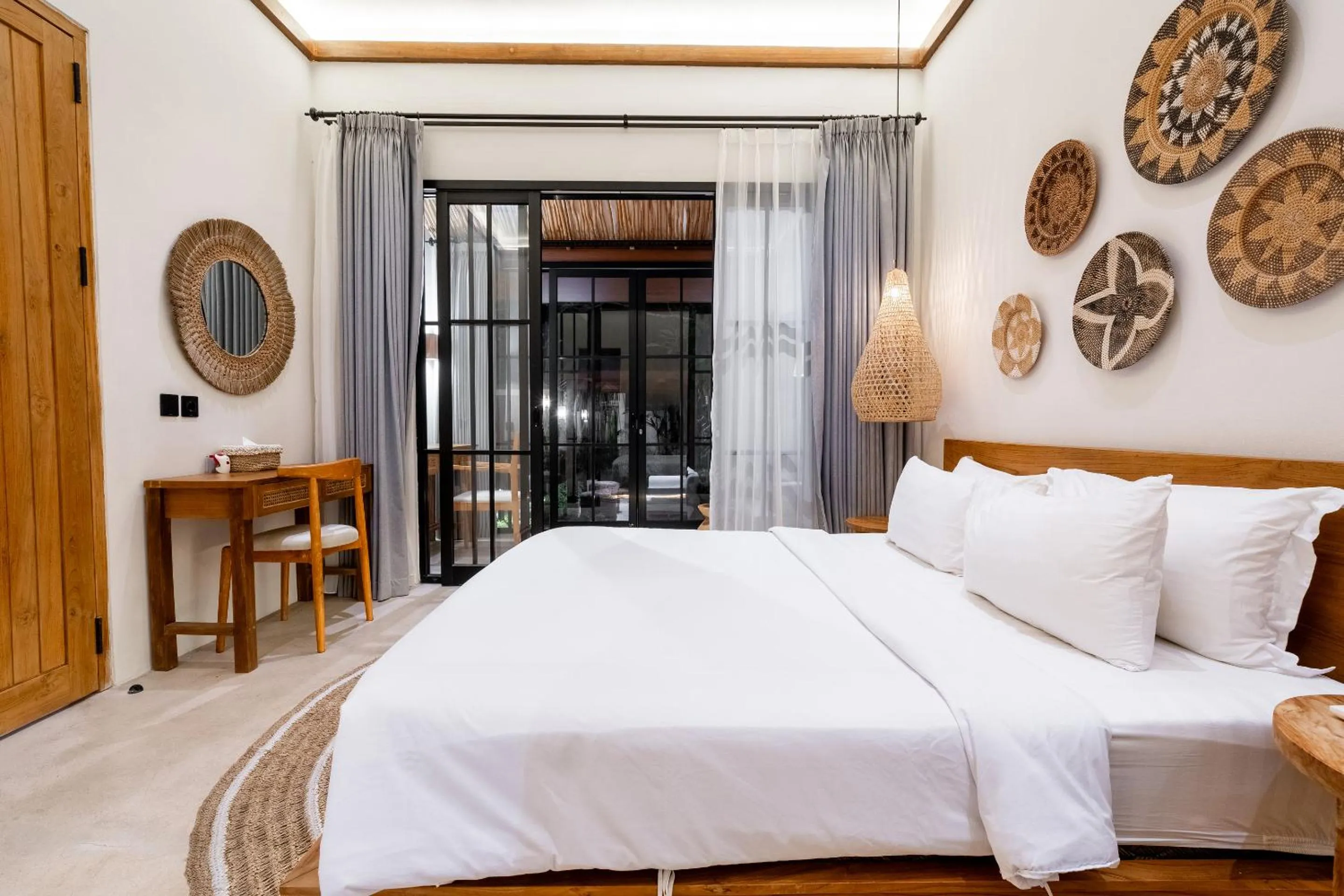 Night, Bed in Hijau Villa by EVDEkimi - Charming 2BR escape with Pool, Outdoor Lounge, Lush Garden - New Year's Offer