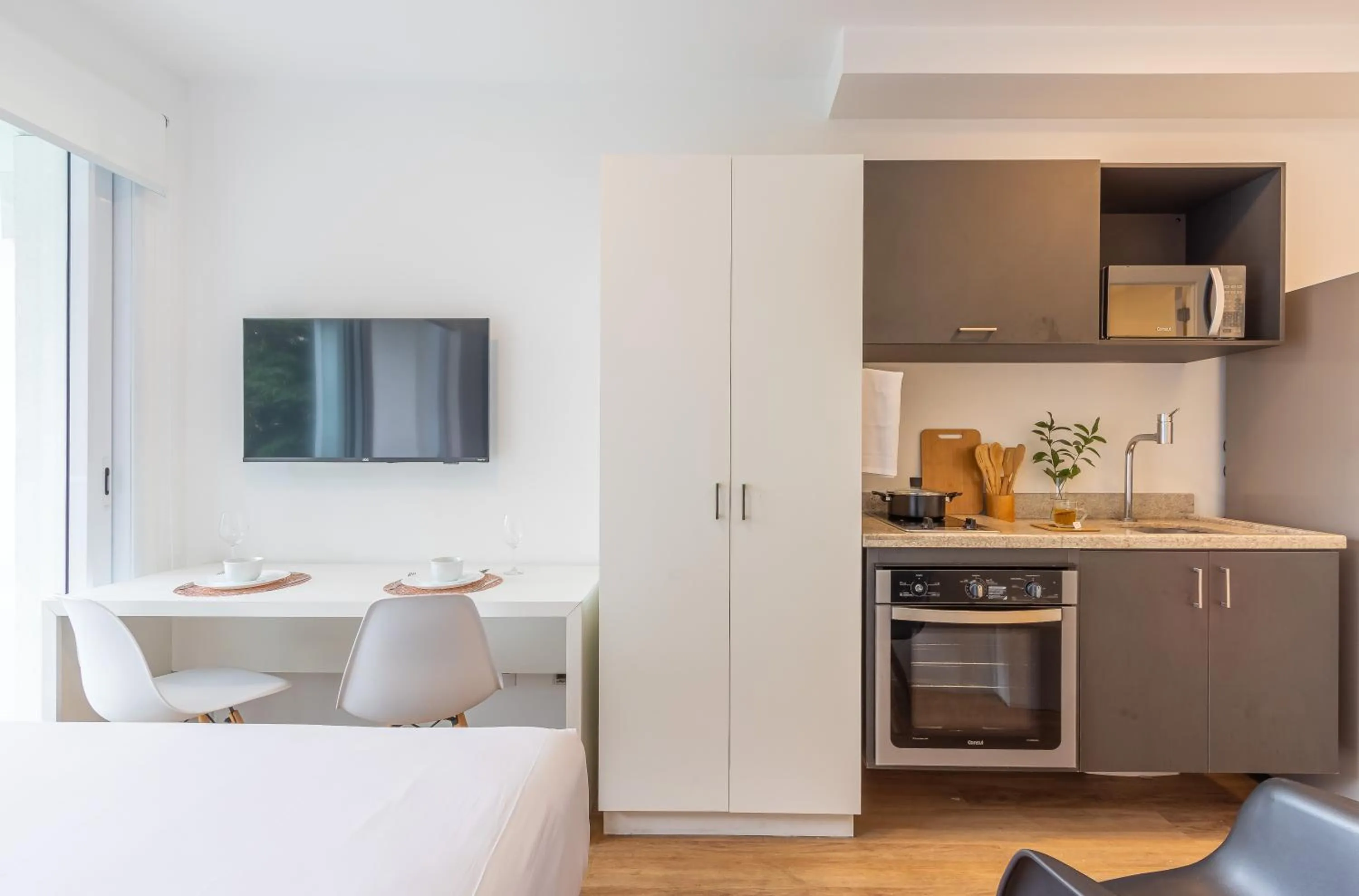 Kitchen or kitchenette in Setin Downtown Praca da Sé by Viva - Prédio completo com piscina perto de estação de metrô no Centro de São Paulo