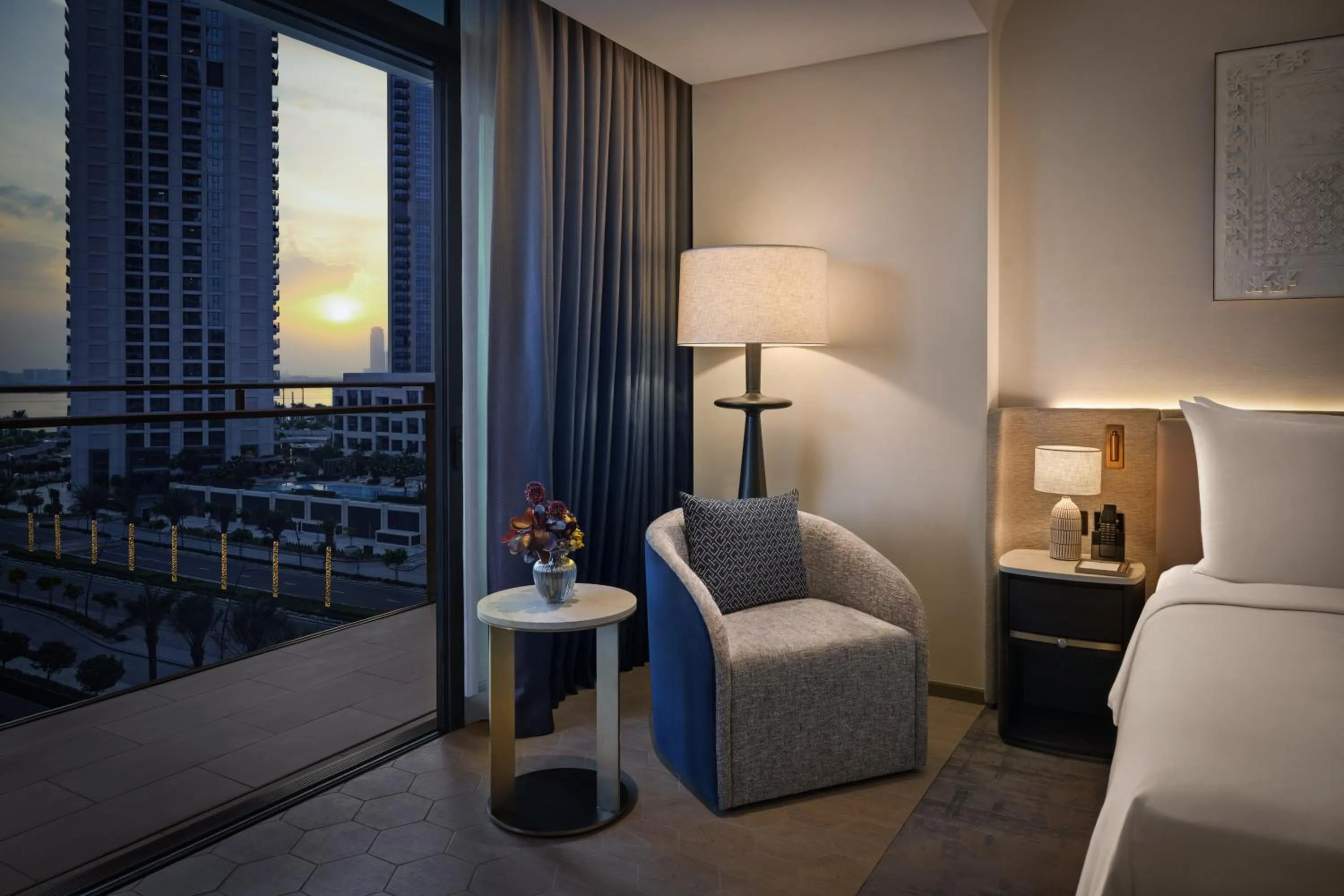 View (from property/room), Bed in Palace Dubai Creek Harbour