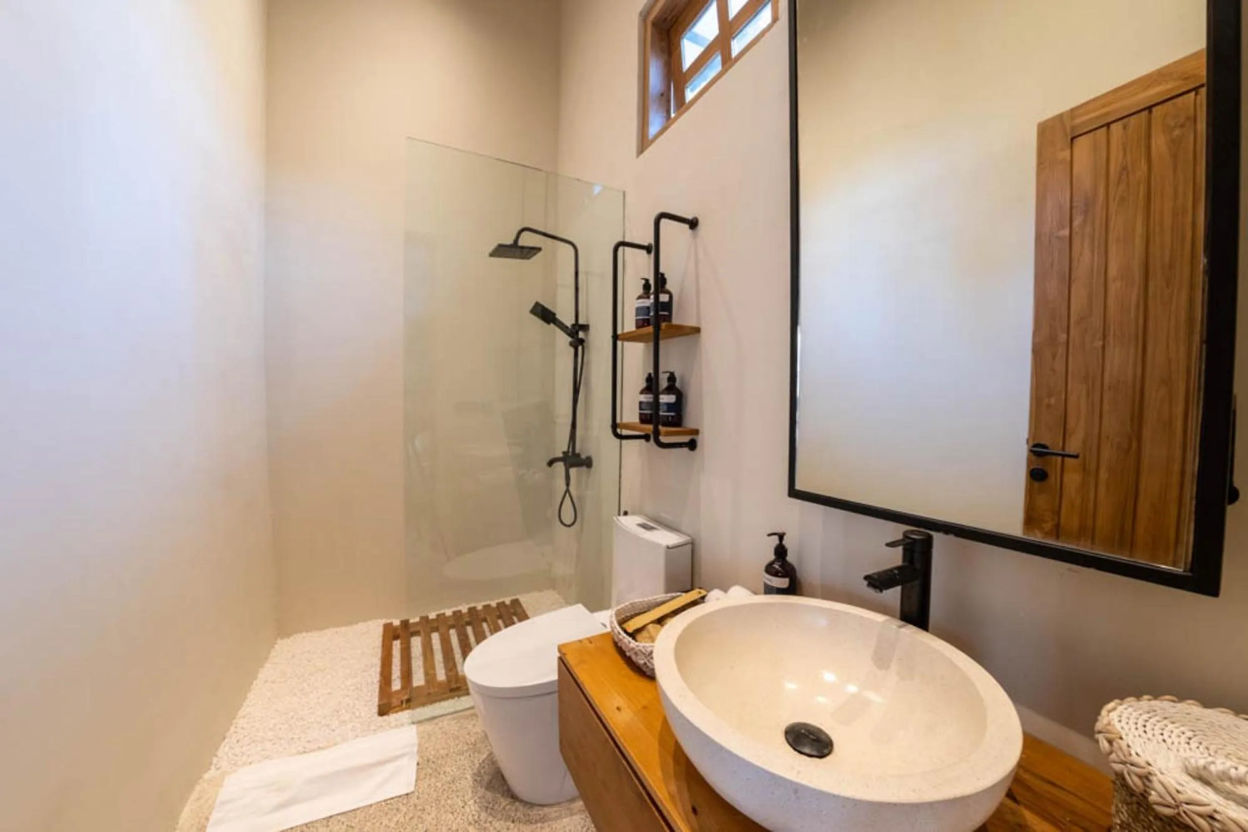 Shower in Semiramida Villa by EVDEkimi - Elegant 2BR with Pool, Open-air bath, Patio