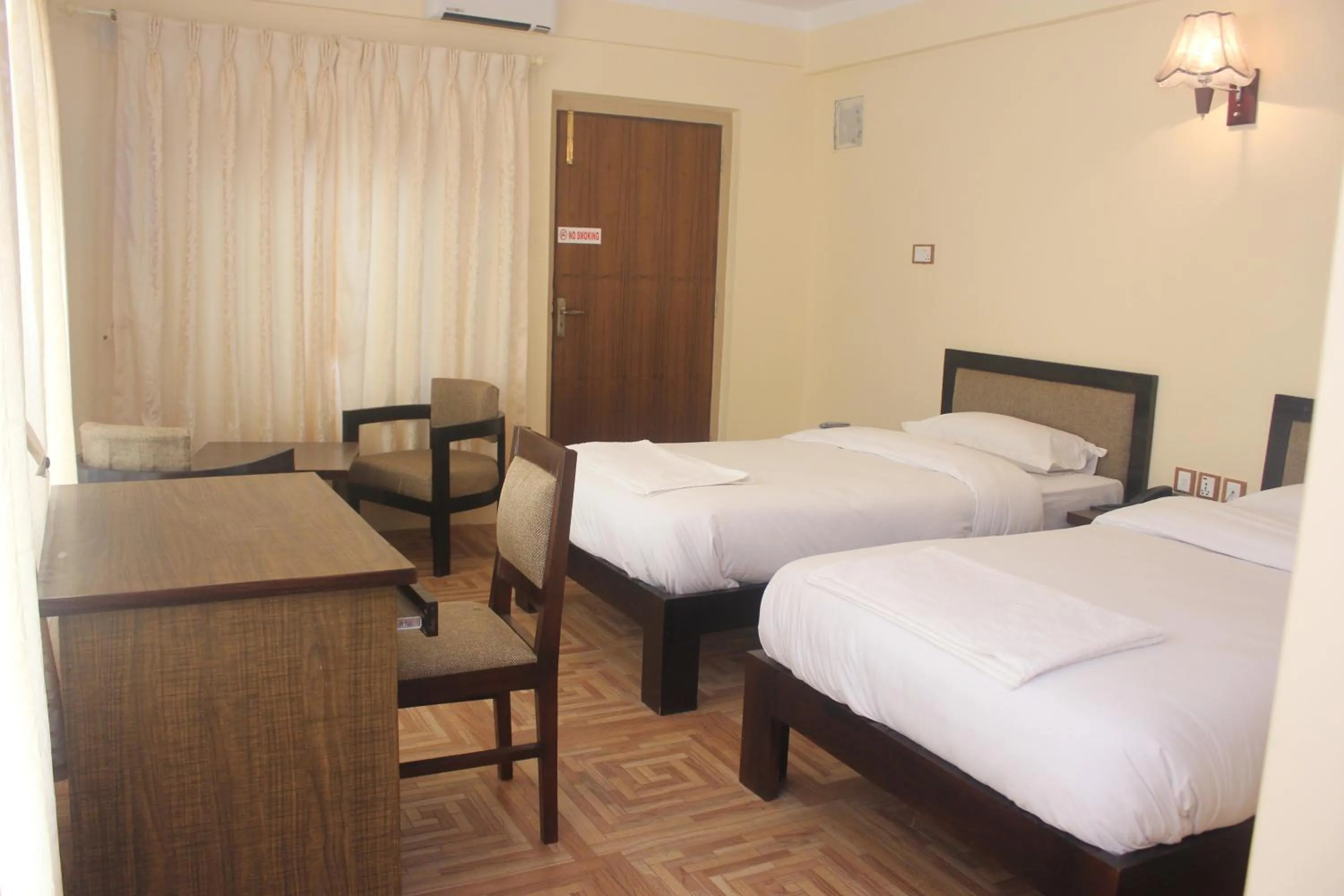 Decorative detail, Bed in Boudha Stupa View Guest House