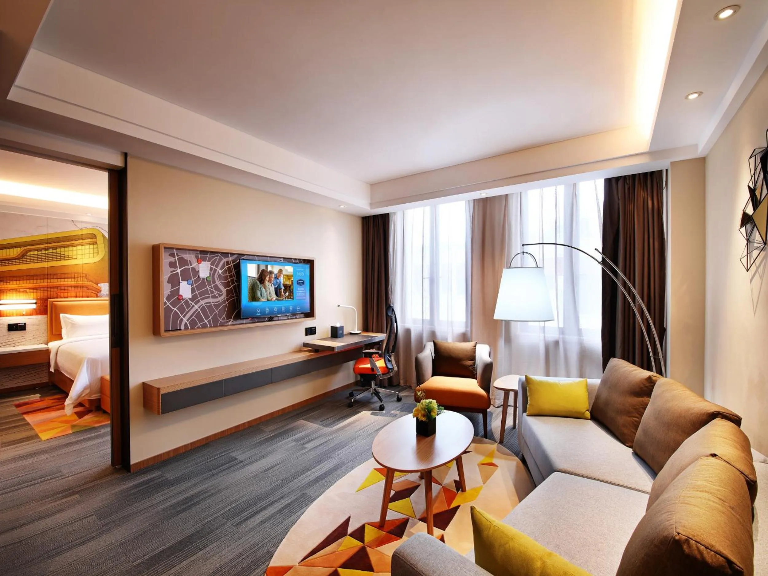 Living room, Bed in Hampton by Hilton Shanghai Hongqiao NECC