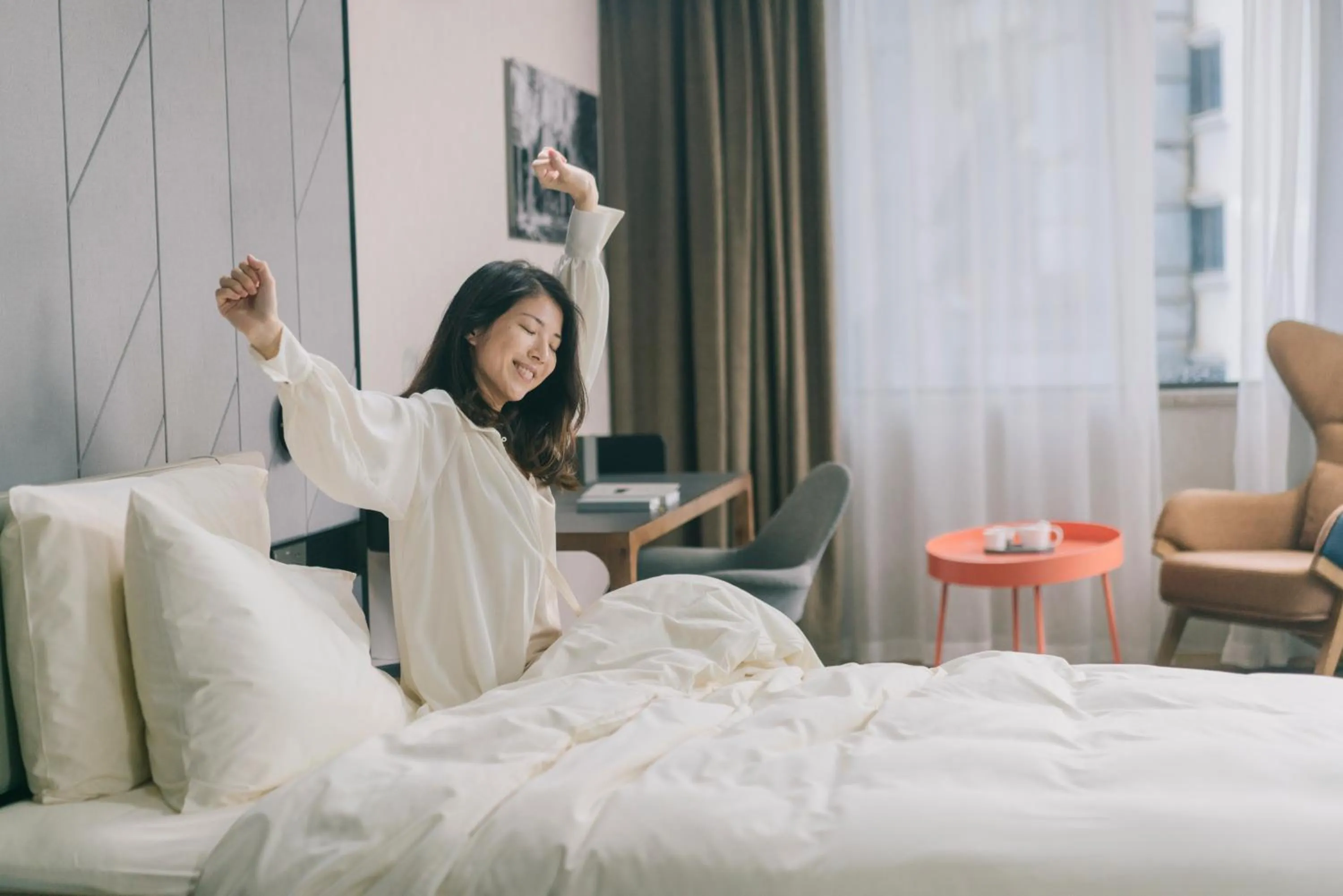 Seating area, Bed in Atour Hotel Gangding Metro Station Taikoo Hui Tianhe Guangzhou