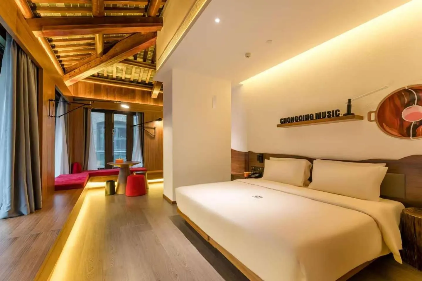Bed in Atour Hotel Chongqing Tiandi NetEase Cloud Music
