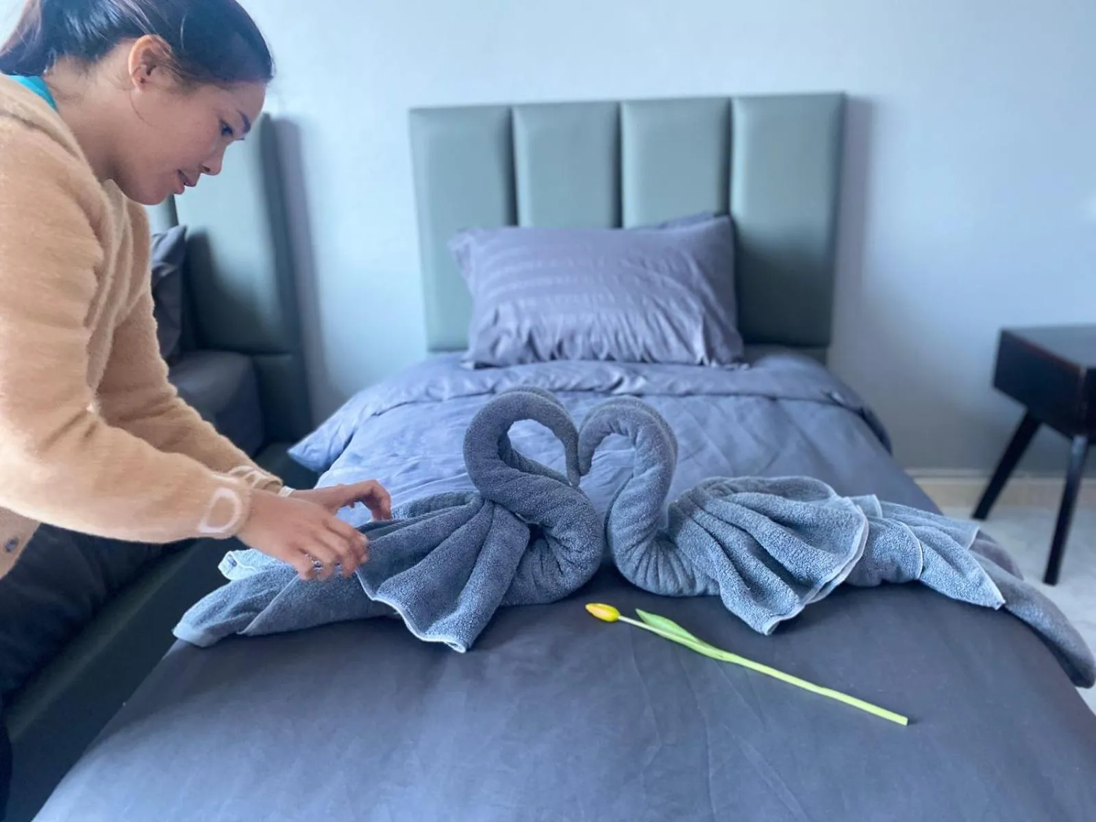 towels, Bed in Tulip Hotel