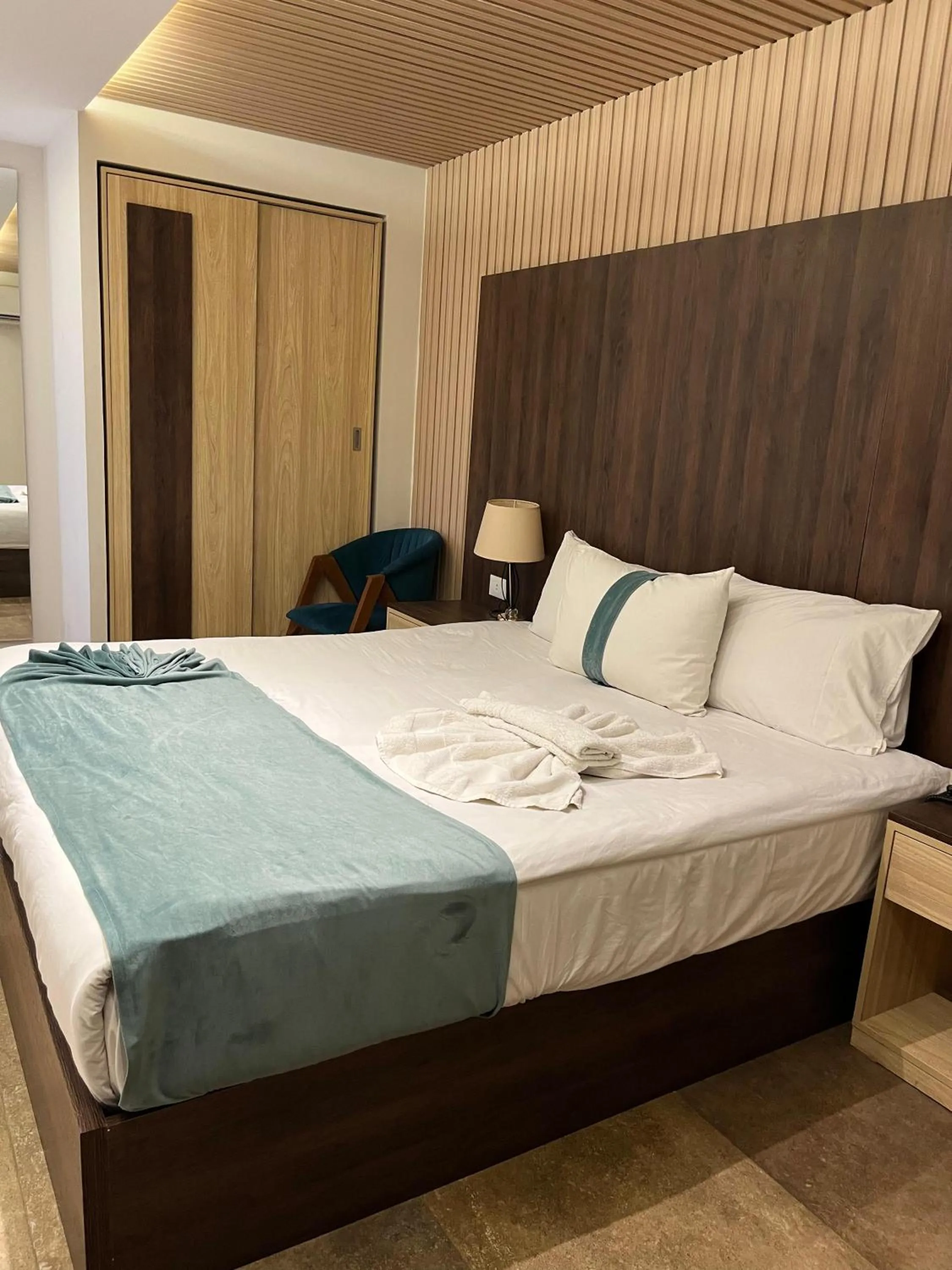 Bed in Blue Pyramids Eyes Hotel