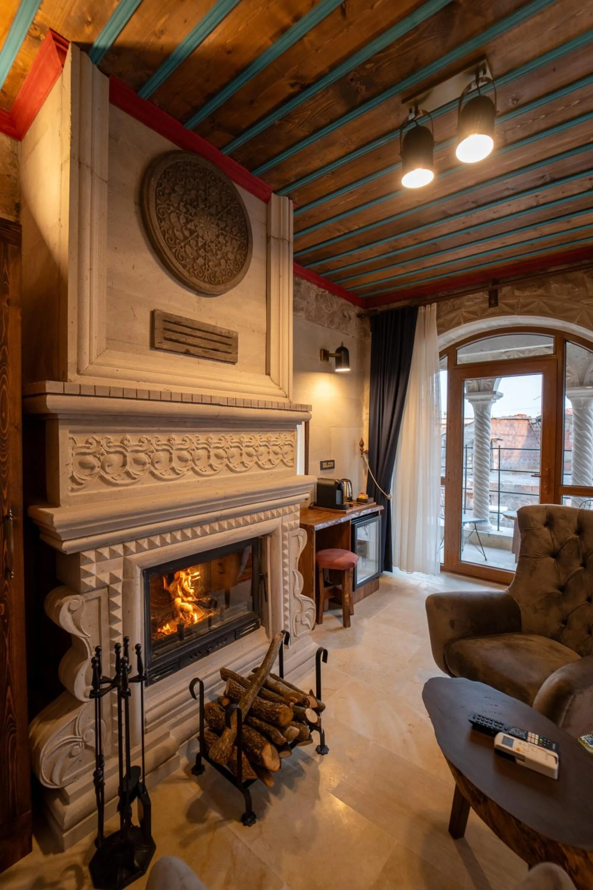 Seating area in Leda Stone House