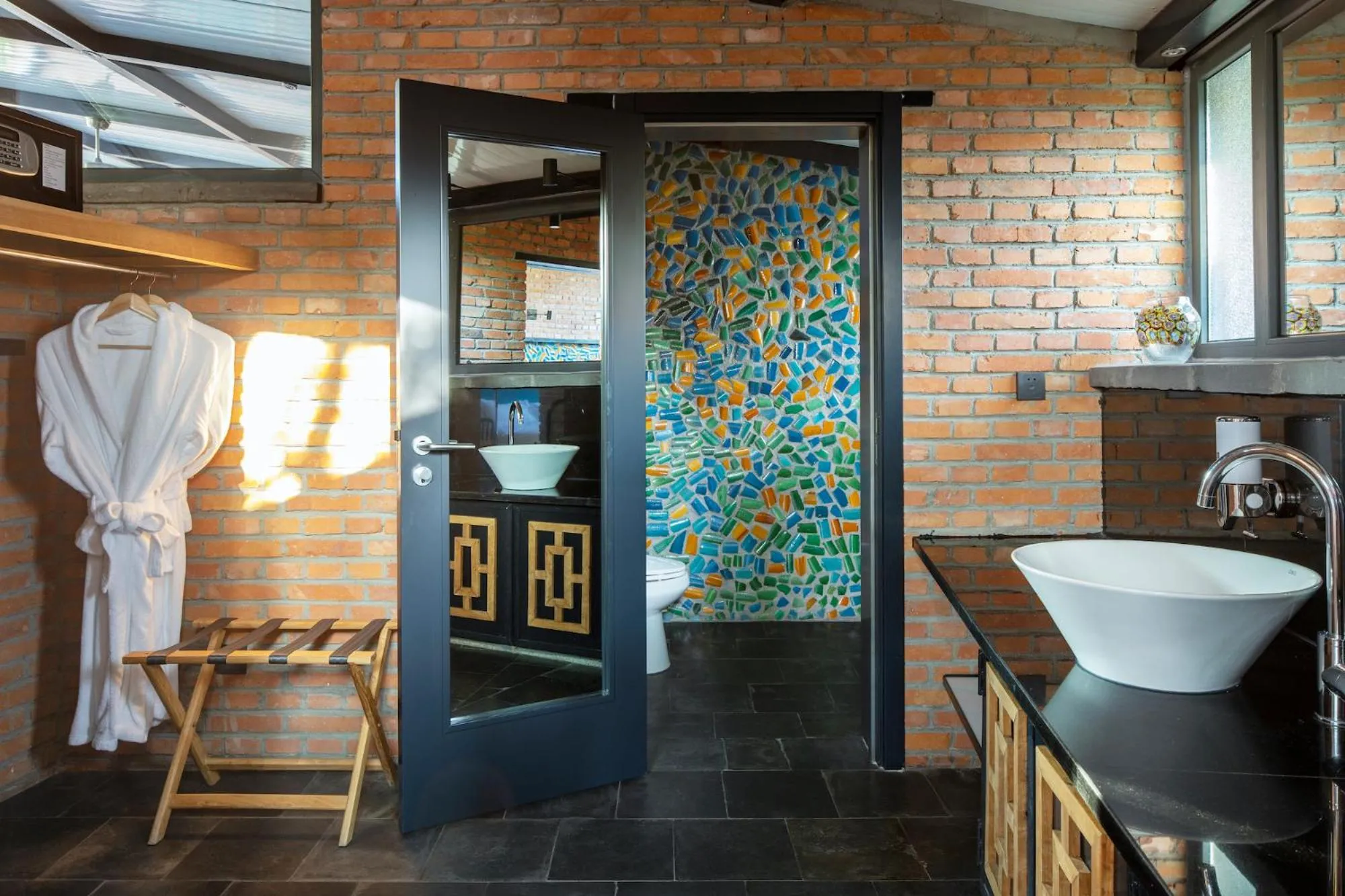 Bathroom in Brickyard Retreat at Mutianyu Great Wall Adjoin to Mutianyu Great Wall - Room with the View of Great Wall - Jacuzzi with the View of Great Wall - Vehicle Shuttle Service - International Catering - SPA& Nail Beauty Facilities