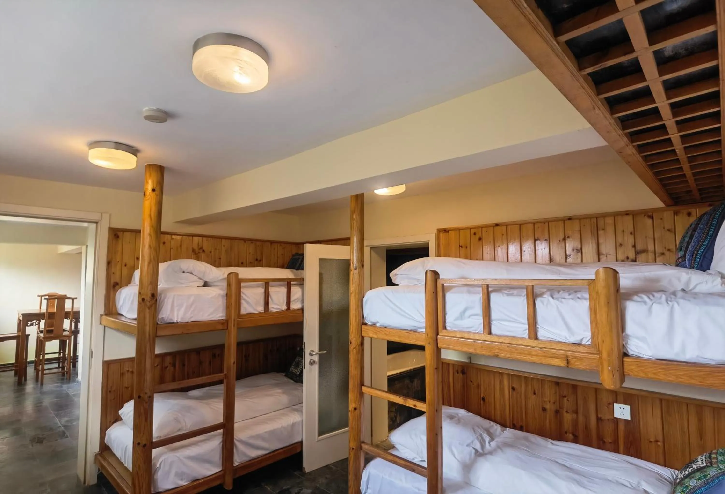 Bedroom, Bed in Brickyard Retreat at Mutianyu Great Wall Adjoin to Mutianyu Great Wall - Room with the View of Great Wall - Jacuzzi with the View of Great Wall - Vehicle Shuttle Service - International Catering - SPA& Nail Beauty Facilities