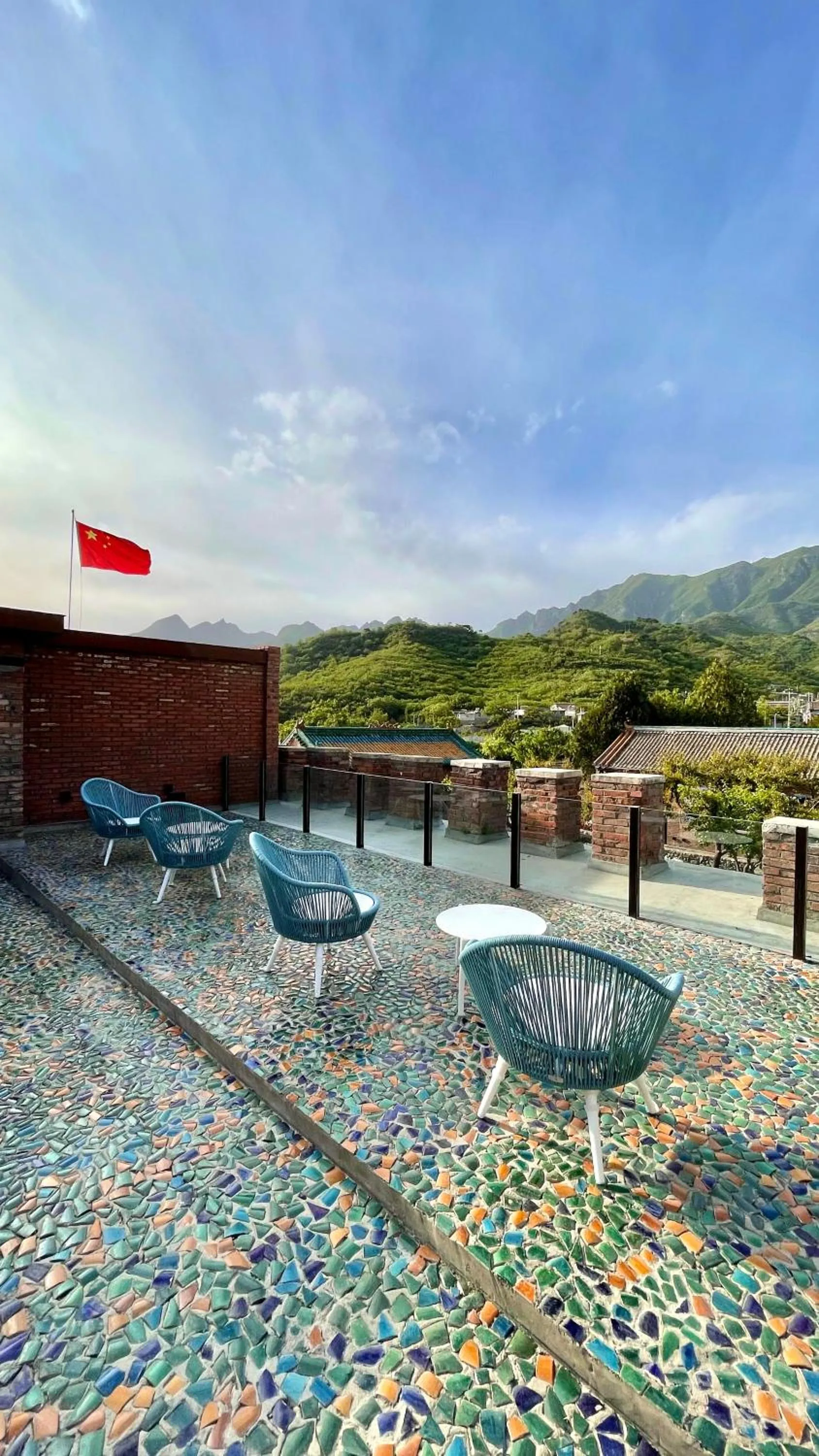 Balcony/Terrace in Brickyard Retreat at Mutianyu Great Wall Adjoin to Mutianyu Great Wall - Room with the View of Great Wall - Jacuzzi with the View of Great Wall - Vehicle Shuttle Service - International Catering - SPA& Nail Beauty Facilities