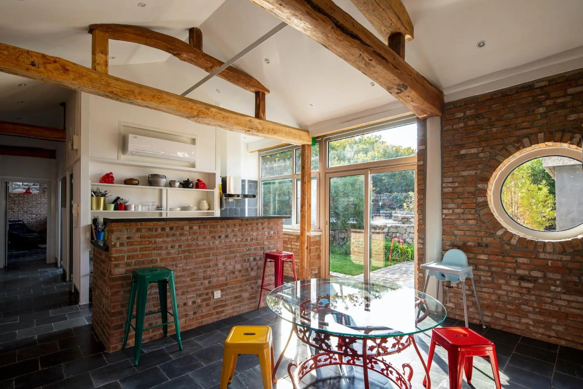 Patio in Brickyard Retreat at Mutianyu Great Wall Adjoin to Mutianyu Great Wall - Room with the View of Great Wall - Jacuzzi with the View of Great Wall - Vehicle Shuttle Service - International Catering - SPA& Nail Beauty Facilities