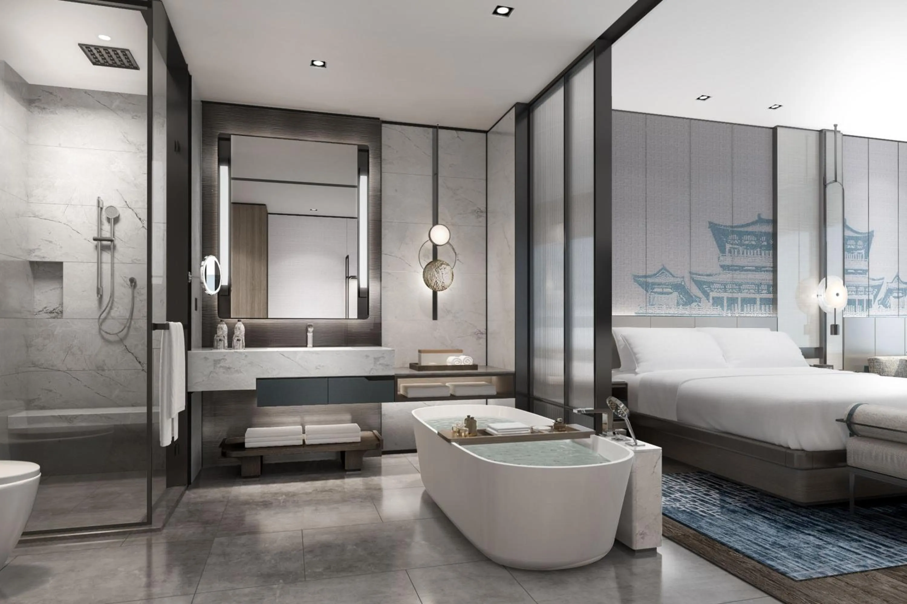 Photo of the whole room, Bed in Wuhan Marriott Hotel Wuchang