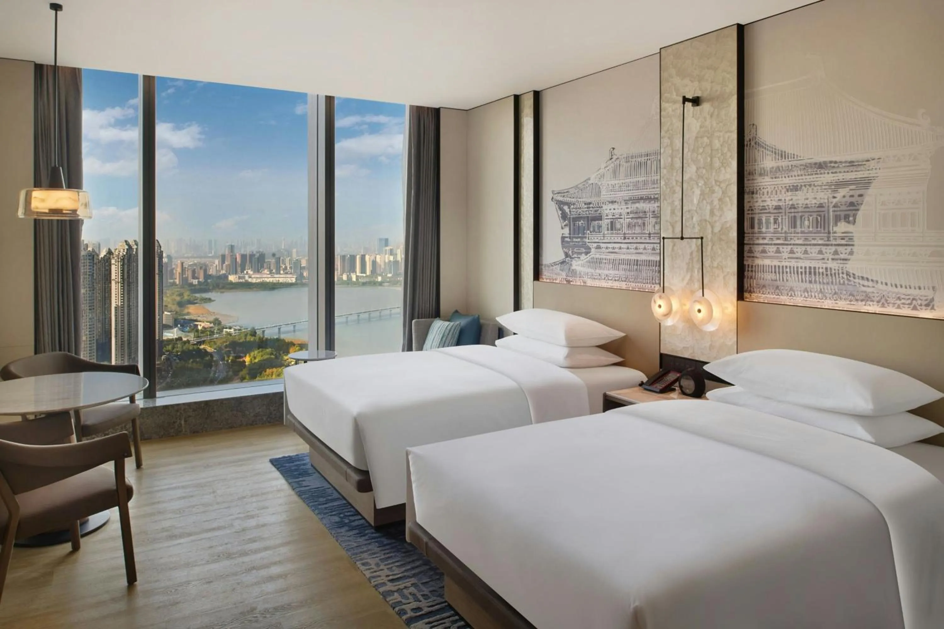 Photo of the whole room, Bed in Wuhan Marriott Hotel Wuchang