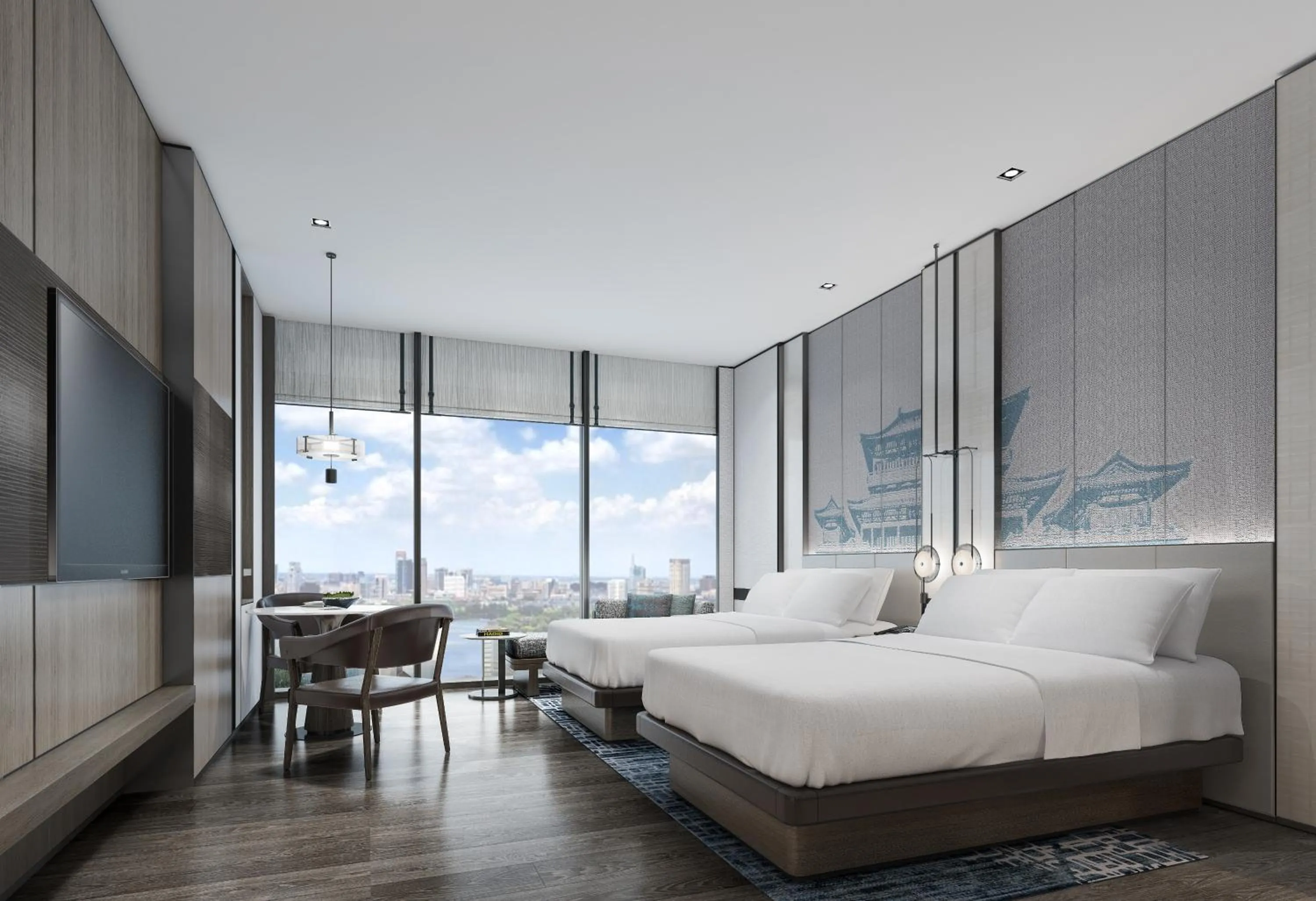 Bed in Wuhan Marriott Hotel Wuchang