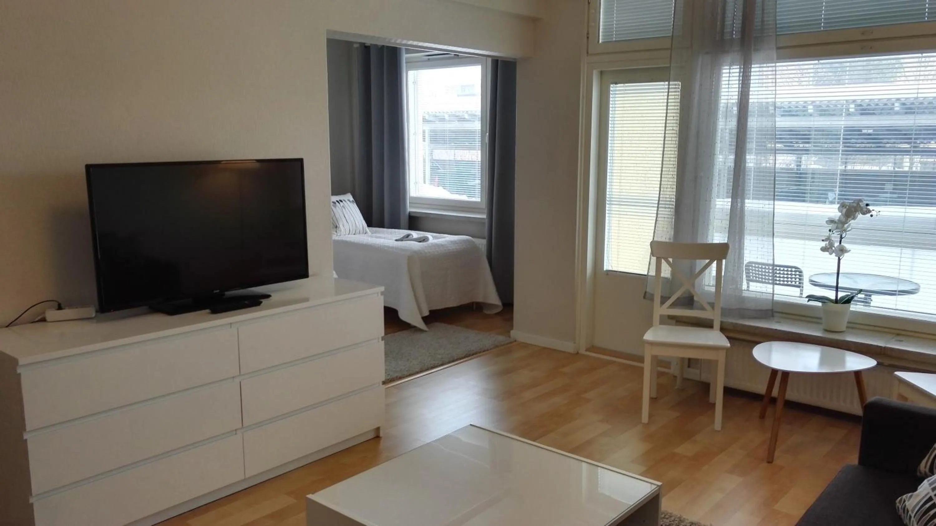 Bed in Kotimaailma Apartments Rovaniemi