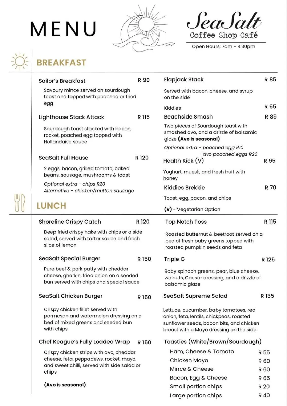 Restaurant/places to eat in No 20 On the Beach Guesthouse