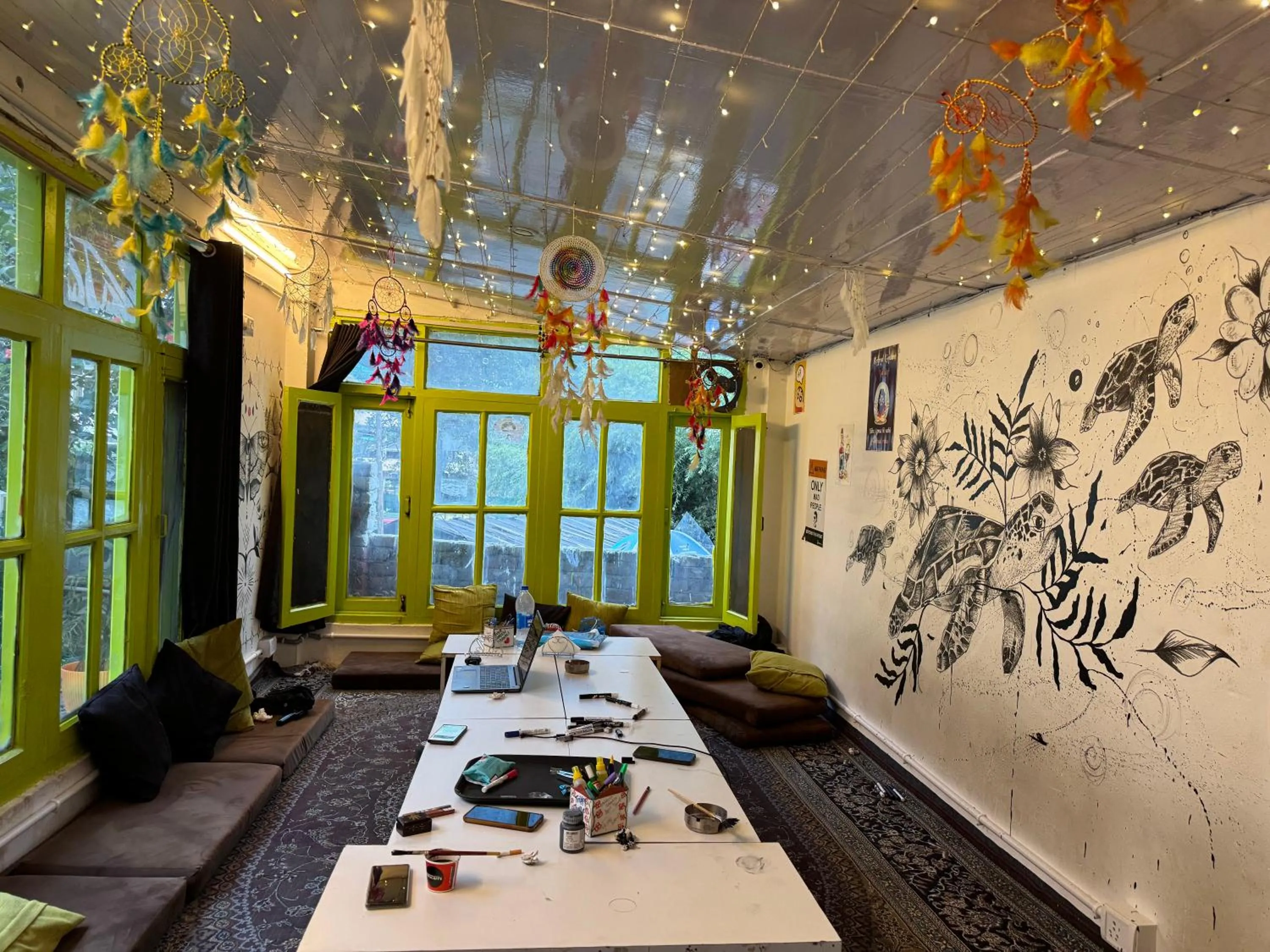 Seating area in Trippy Turtle Hostel