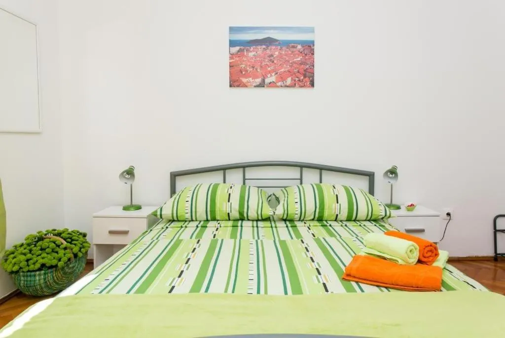 Bedroom, Bed in Apartment Blue & Green