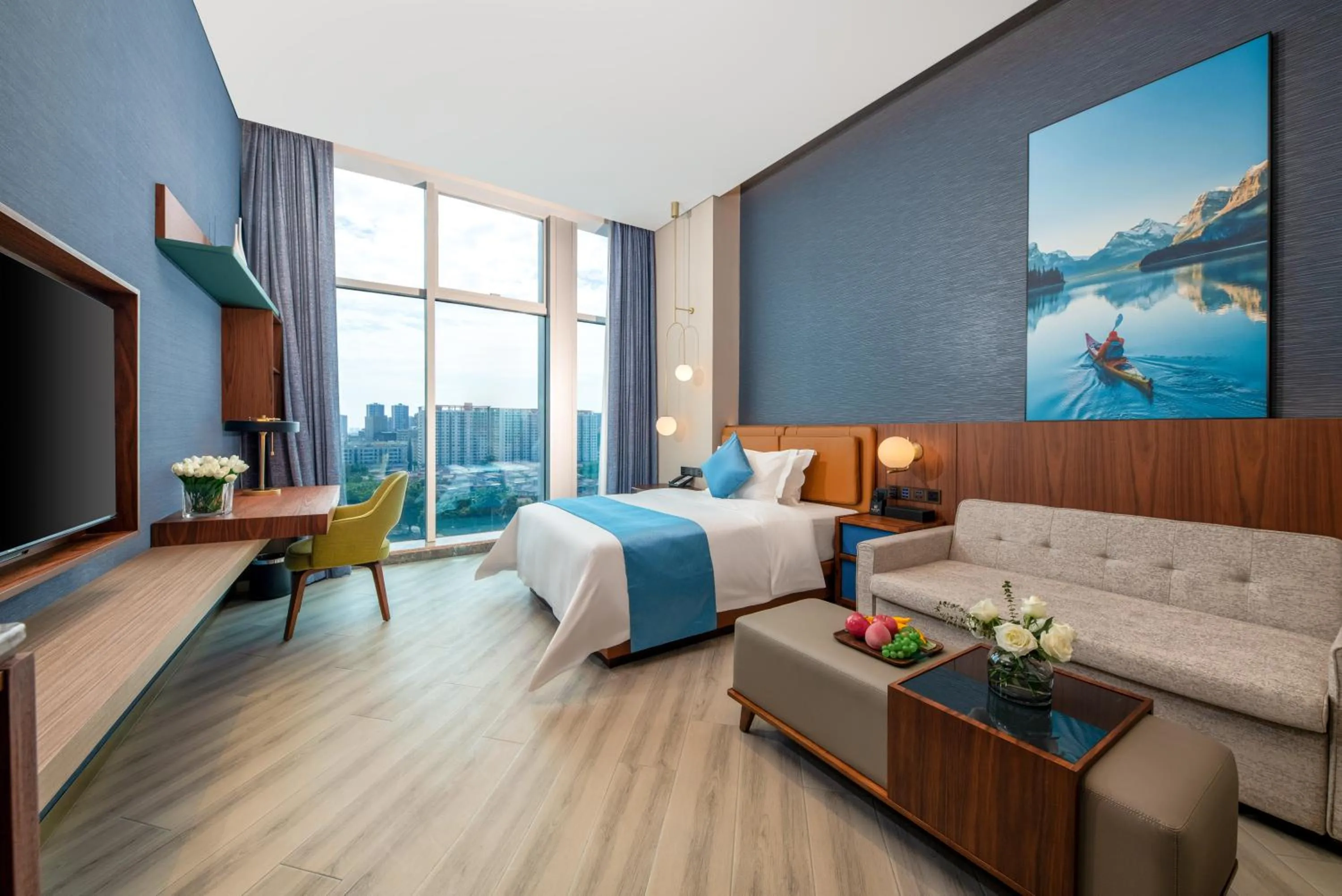 Bed in Shan Zhi Ye Serviced Apartment Hotel - Houjie Wanda Plaza Liaoxia Subway Station