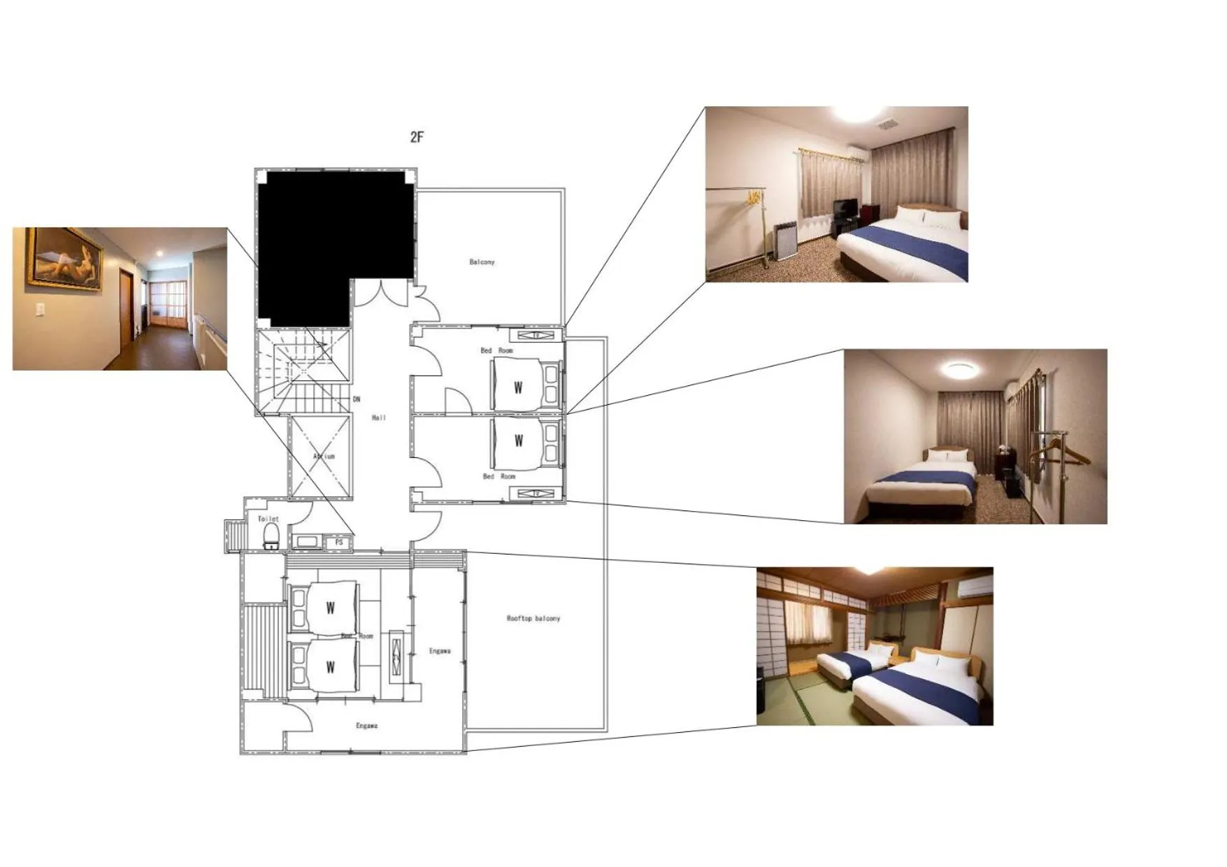 Floor plan, Bed in HOTEL DO-YA BEPPU Hanare