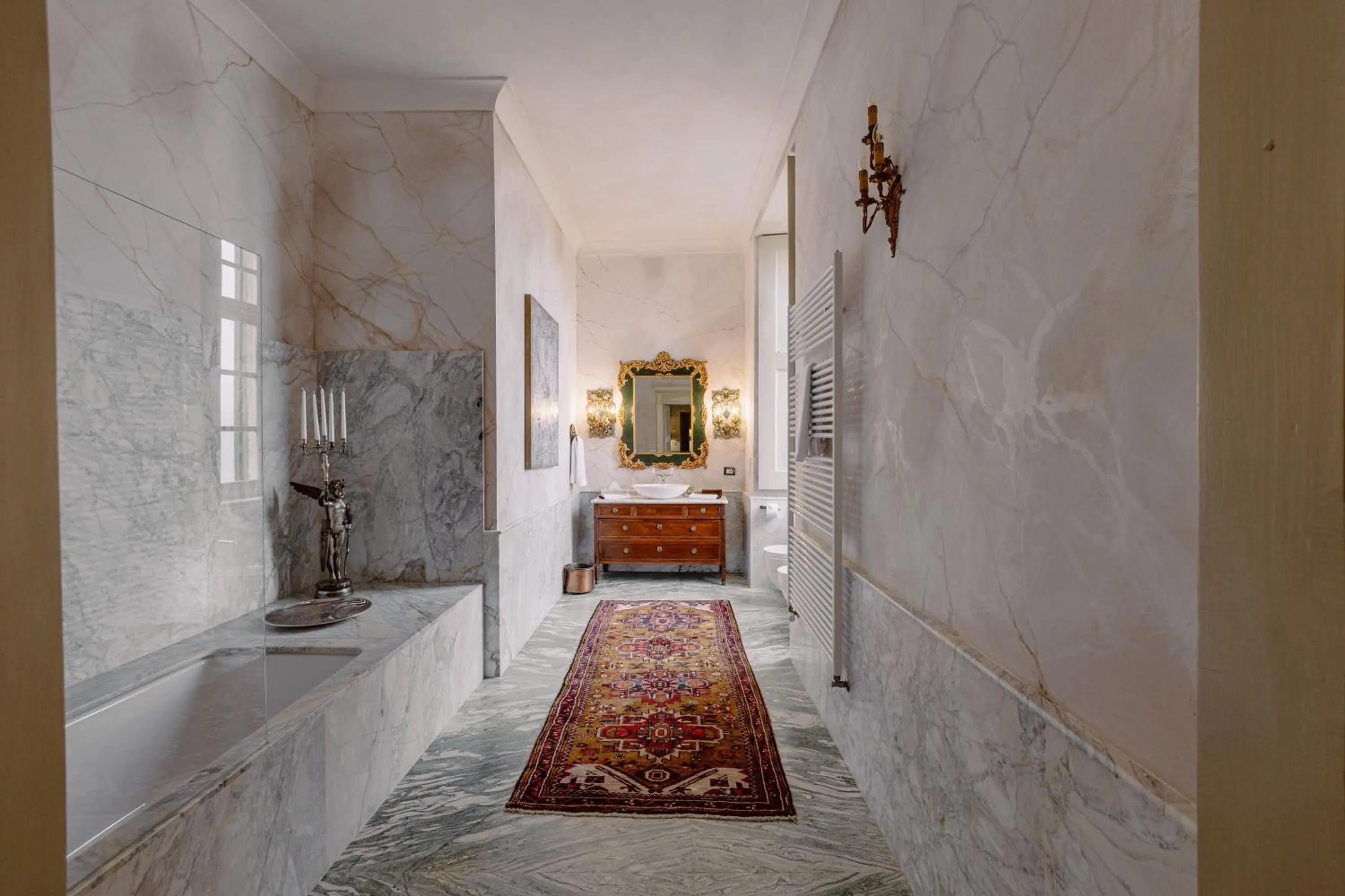 Bathroom, Bed in Castello di Casalborgone, Luxury Italian Castle Hotel