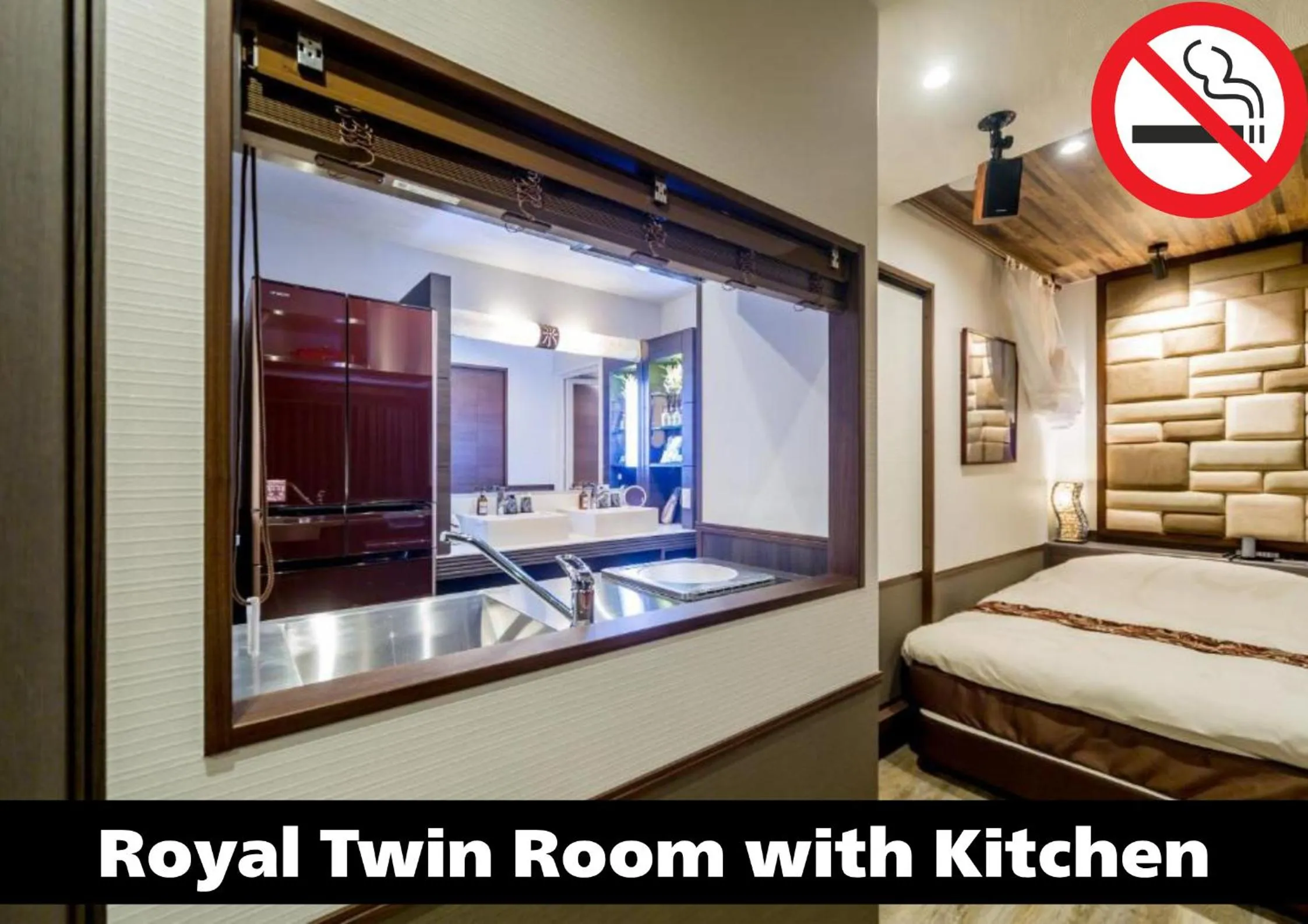 Kitchen or kitchenette, Bed in Anda no Mori Osaka Tennoji Tower