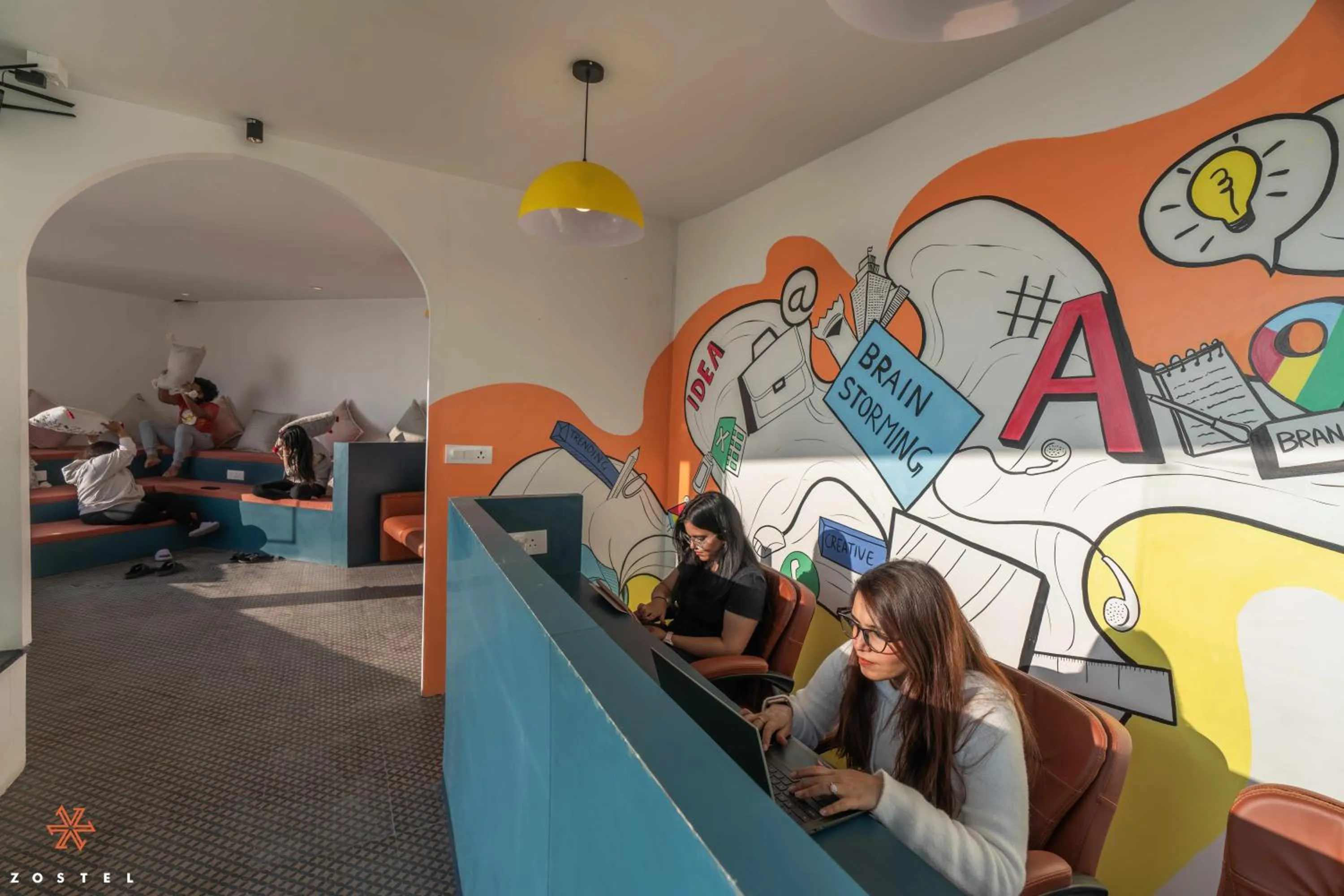 Seating area in Zostel Mussoorie, Mall Road