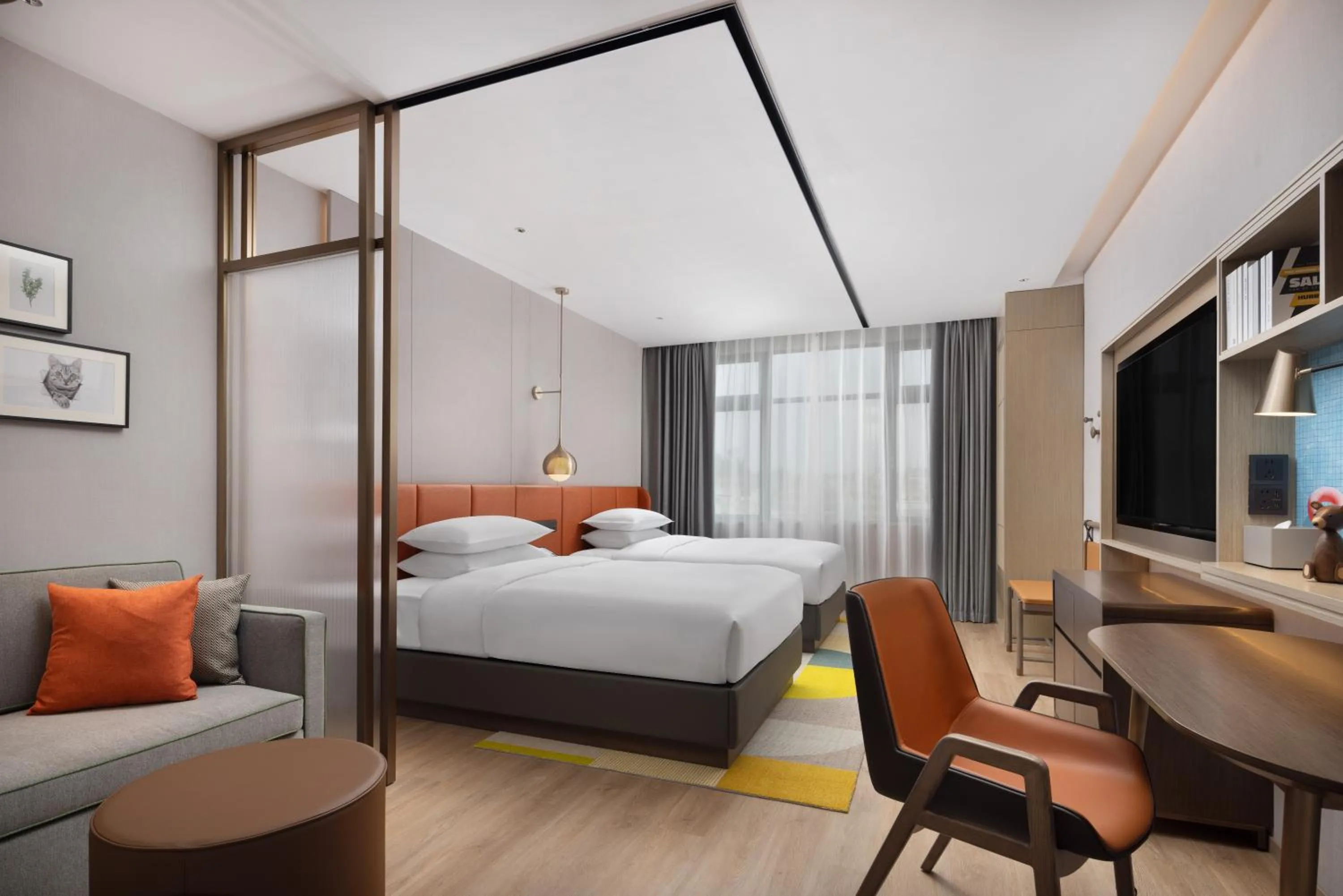 Photo of the whole room, Bed in Home2 Suites By Hilton Hotel Guangzhou Baiyun International Airport Branch - Free Shuttle Bus to Guangzhou Baiyun International Airport & Free Deliver Service to Canton Fair Complex During Canton Fair Period