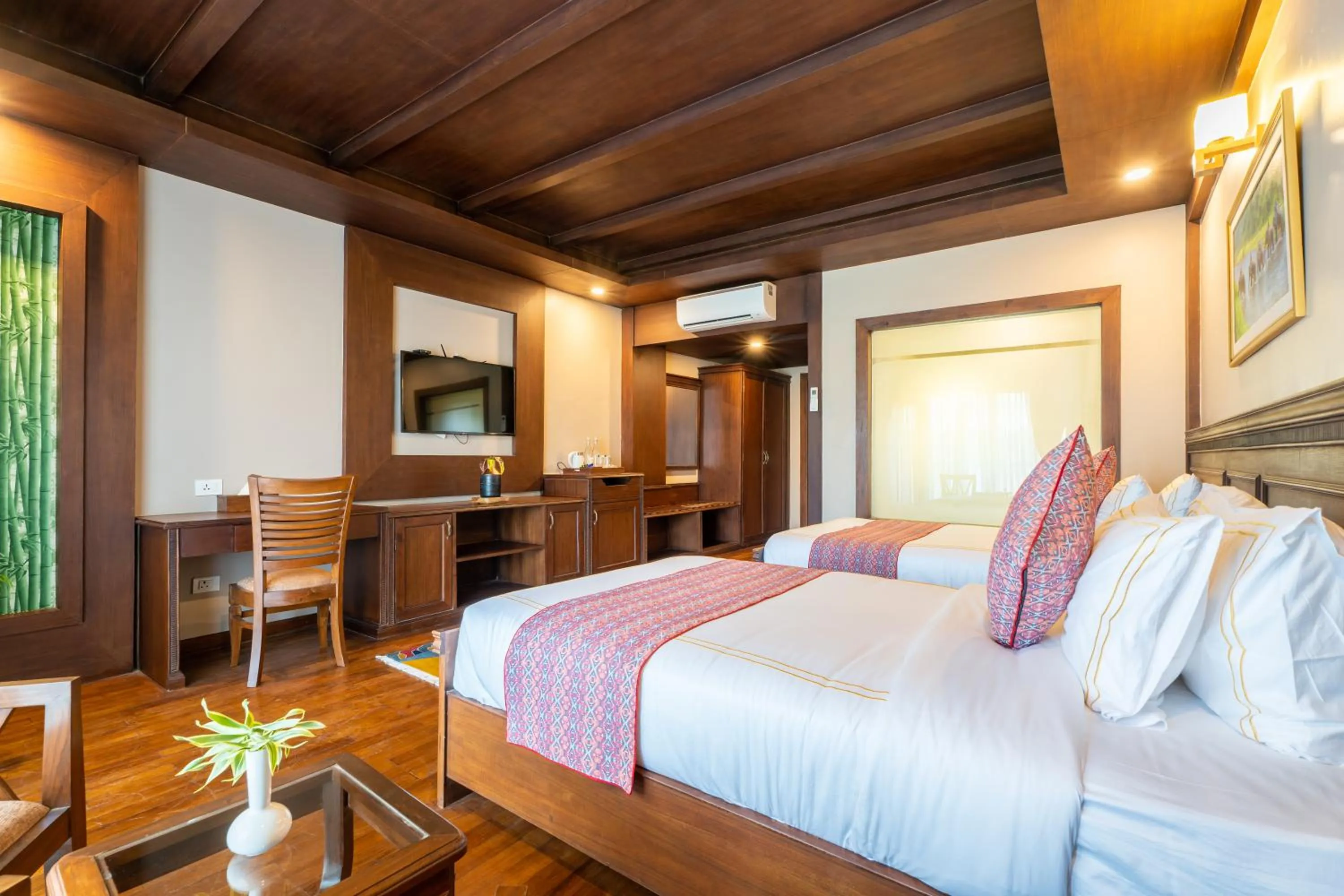 Bed in River Bank Jungle Resort, Chitwan